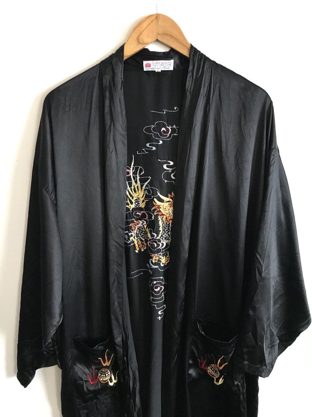 Japanese Brand Hand Embroidered Dragon Long Silk Black Kimono Cardigan Size US M / EU 48-50 / 2 - 4 Thumbnail