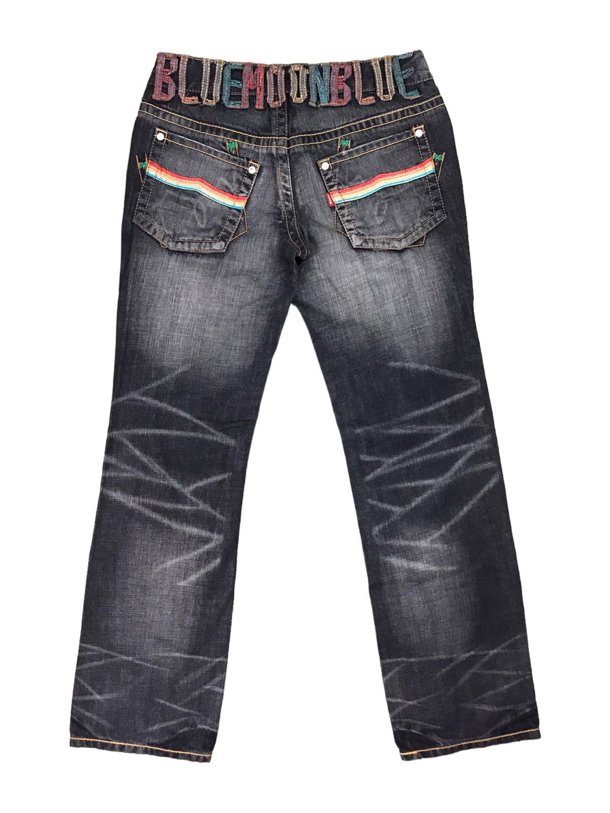 Japanese Brand 🔥🇯🇵 AUTHENTIC BMB BLUE MOON BLUE JEANS EMBROIDERY DESIGN Size US 27 - 2 Thumbnail