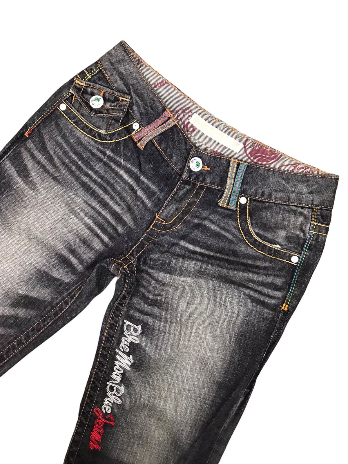 Japanese Brand 🔥🇯🇵 AUTHENTIC BMB BLUE MOON BLUE JEANS EMBROIDERY DESIGN Size US 27 - 3 Thumbnail