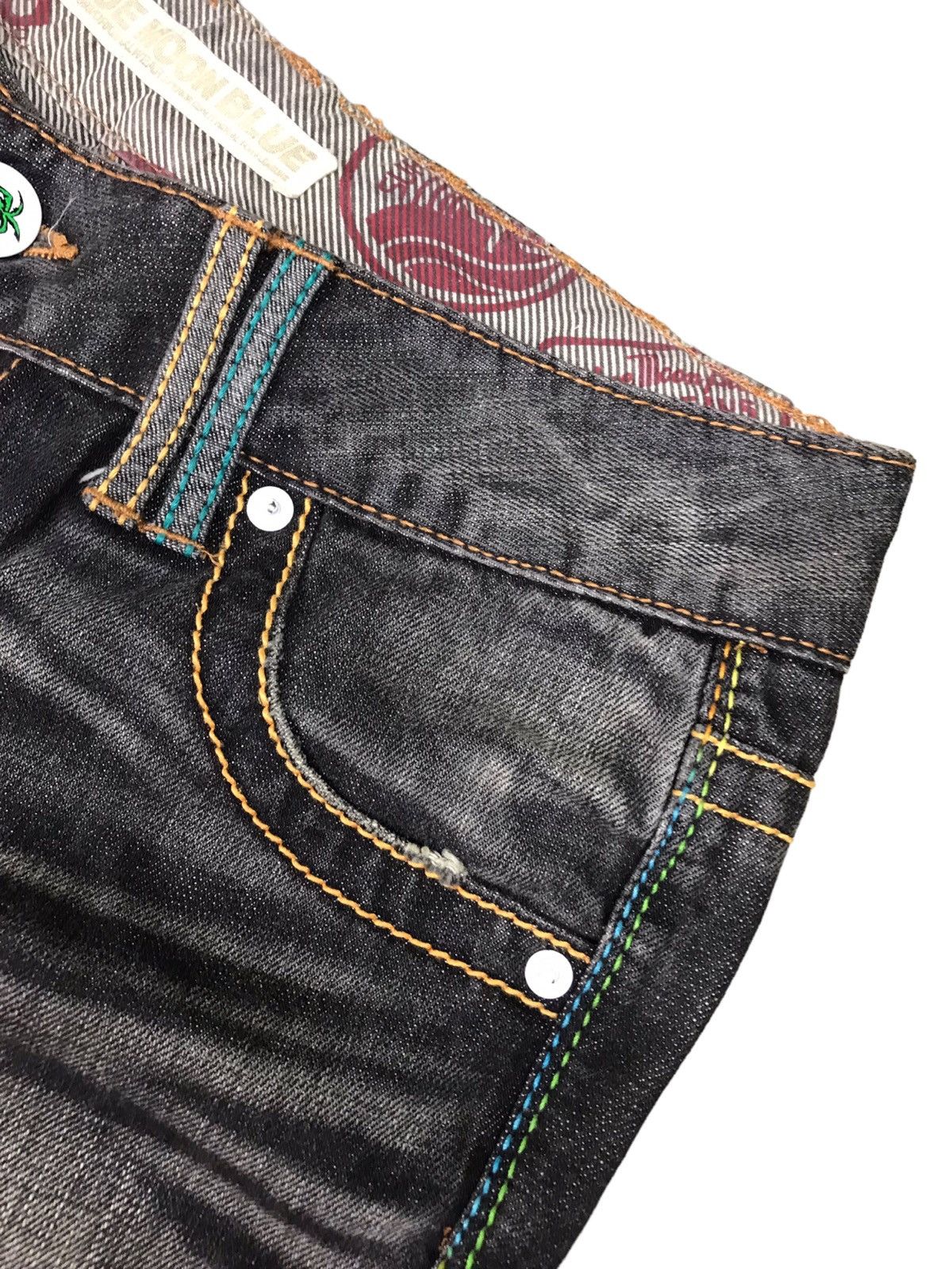 Japanese Brand 🔥🇯🇵 AUTHENTIC BMB BLUE MOON BLUE JEANS EMBROIDERY DESIGN Size US 27 - 7 Thumbnail