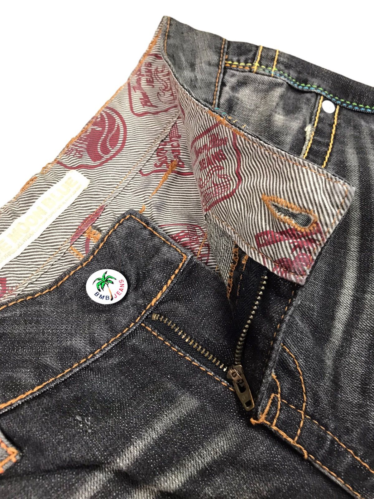 Japanese Brand 🔥🇯🇵 AUTHENTIC BMB BLUE MOON BLUE JEANS EMBROIDERY DESIGN Size US 27 - 14 Thumbnail