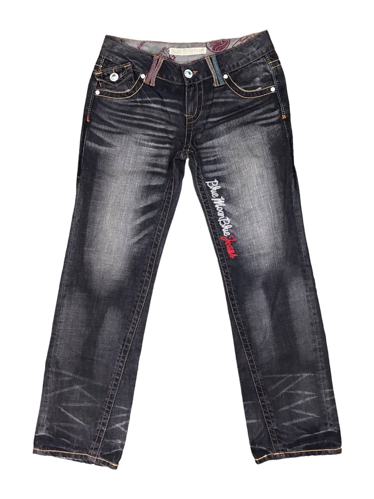 Japanese Brand 🔥🇯🇵 AUTHENTIC BMB BLUE MOON BLUE JEANS EMBROIDERY DESIGN Size US 27 - 1 Thumbnail