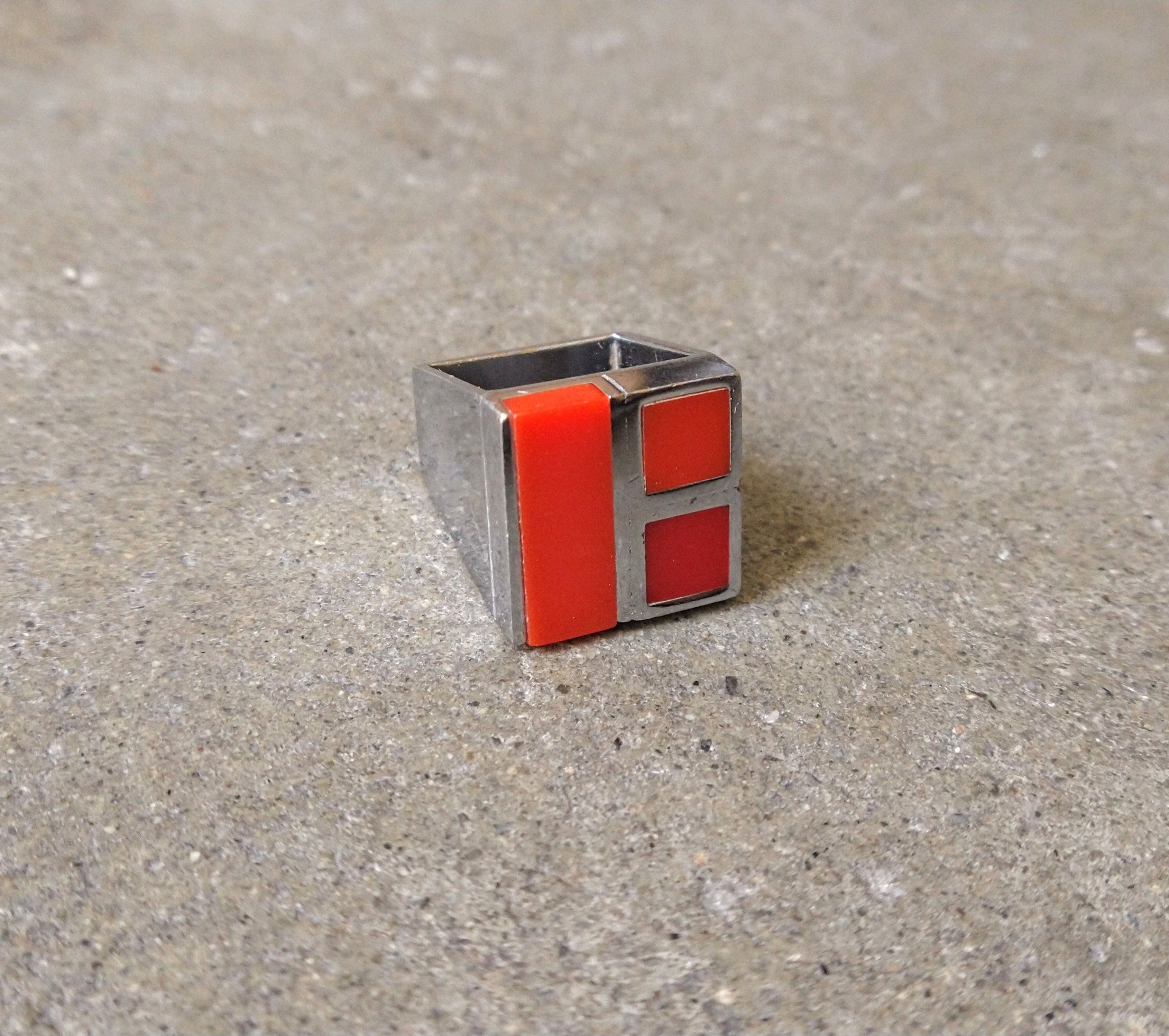 Square Ring Size 7.5 Red Acrylic Avant Garde Modern