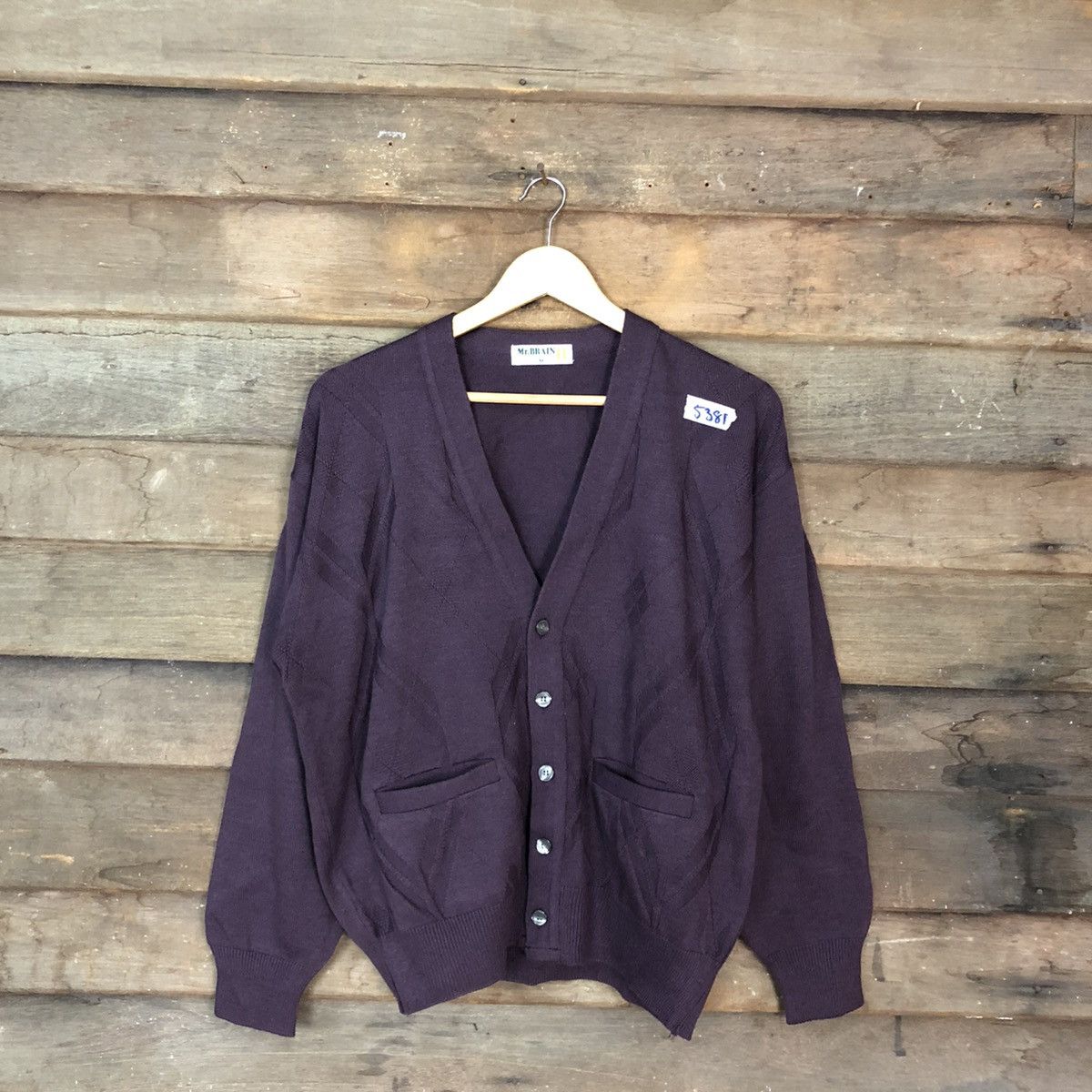 image of Aran Isles Knitwear x Cardigan Mr.brain Purple Japan Vintage Knitwear Cardigan 5381 (Size Medium)