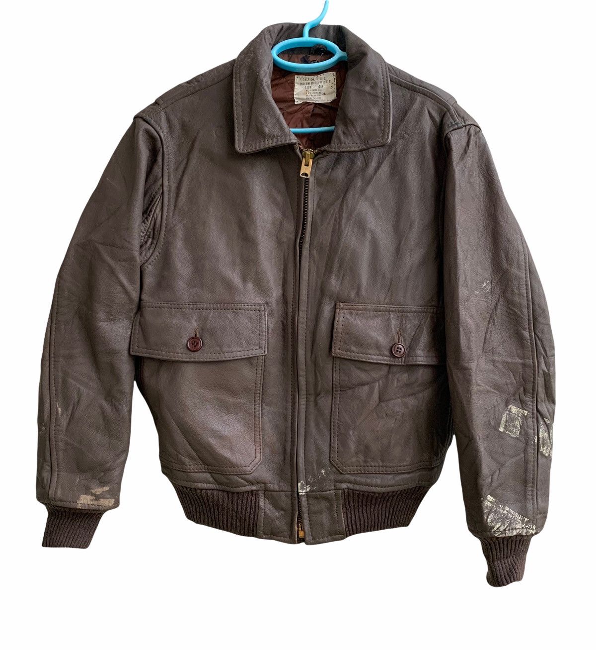 image of Leather Jacket x USN vintage Usn Type 1913 Leather Flight Jacket in Brown, Men's (Size 2XS)