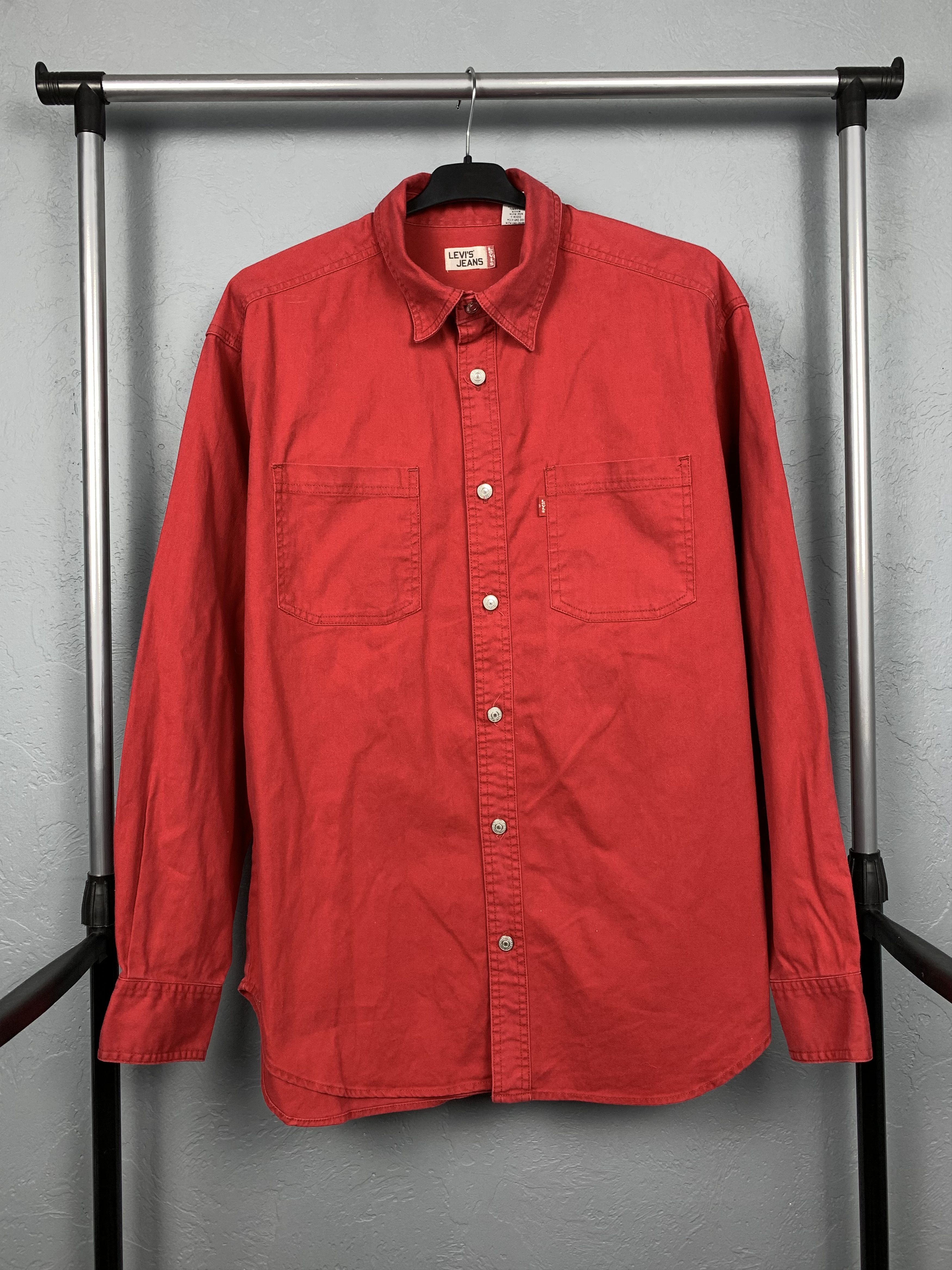 Levis 90s Vintage Mens Red Denim Shirt