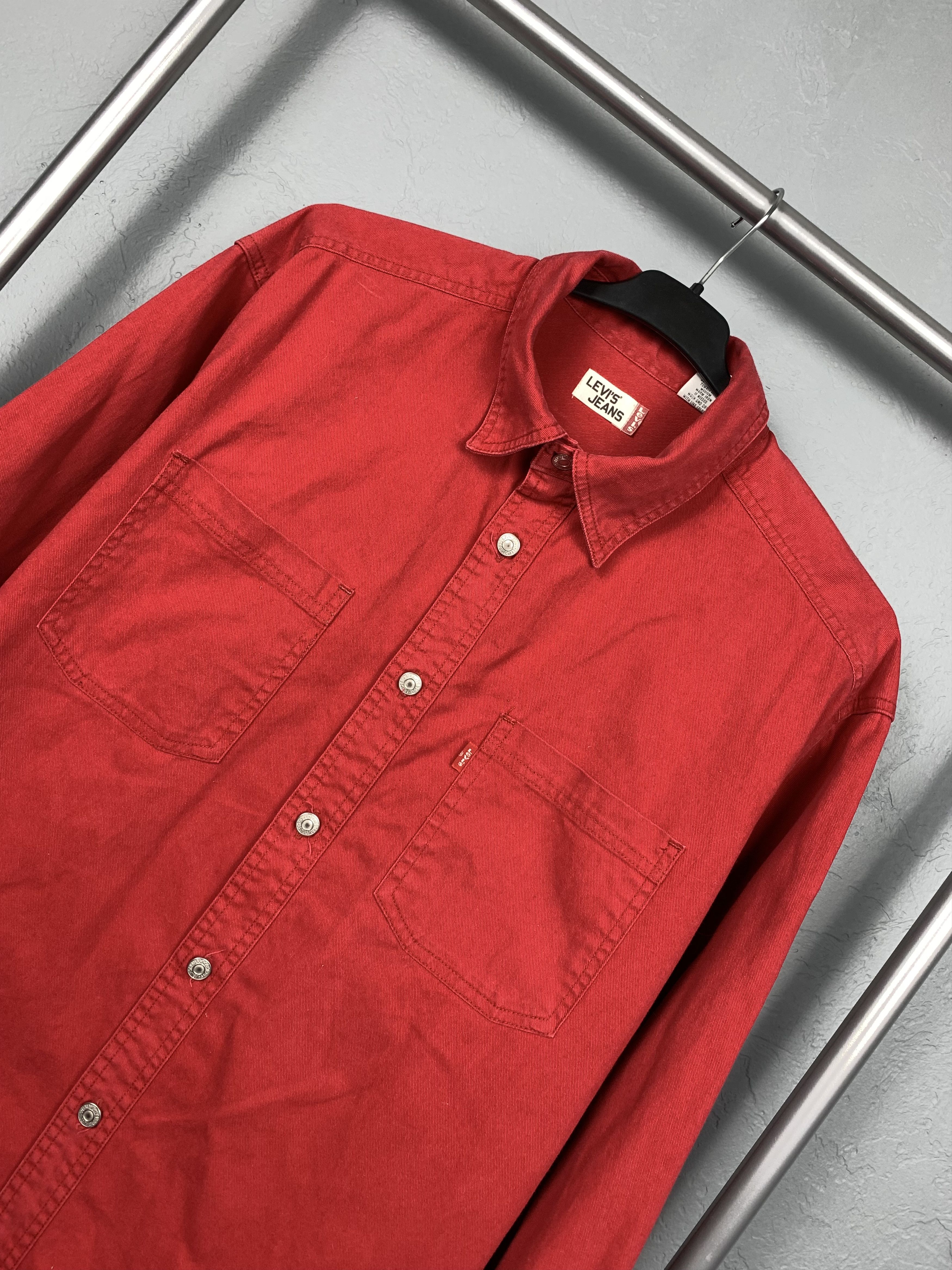 Levi's Levis 90s Vintage Mens Red Denim Shirt Size US M / EU 48-50 / 2 - 2 Thumbnail