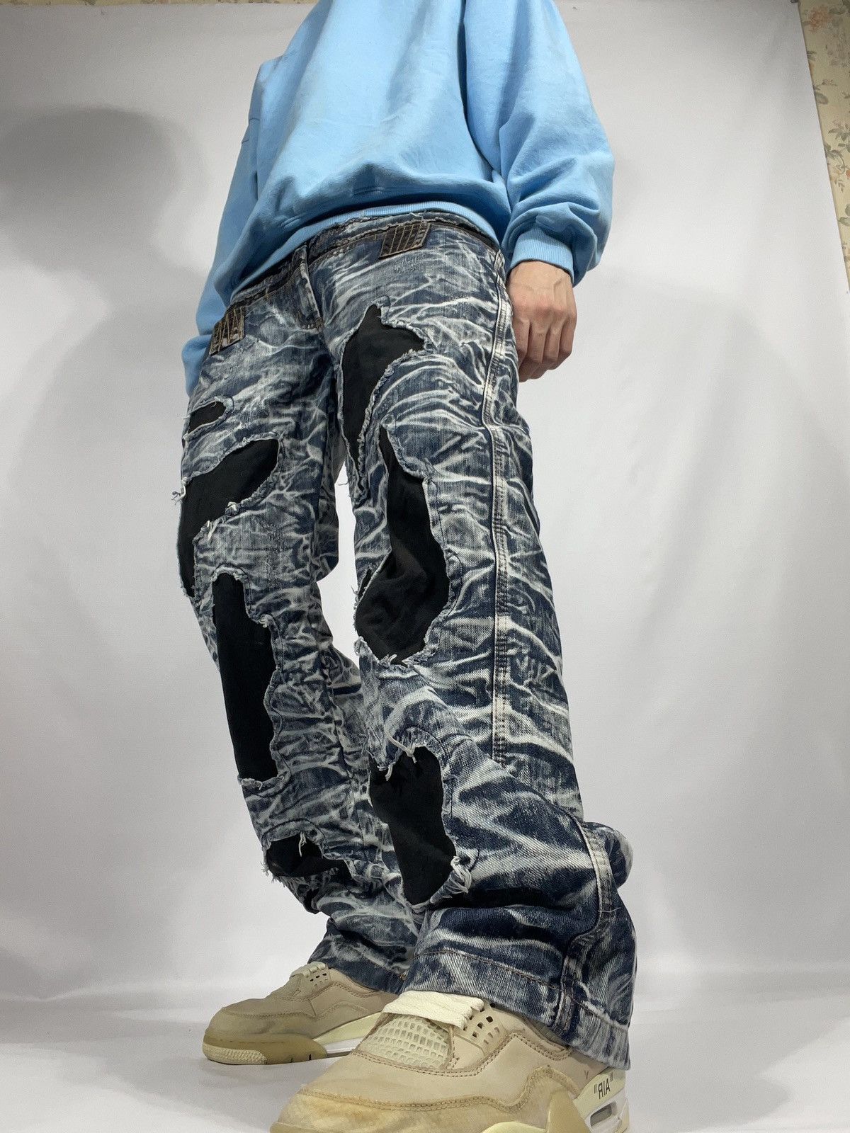 Japanese Brand × Vintage Vintage rare designed denim jeans pants destress Size US 33 - 2 Thumbnail