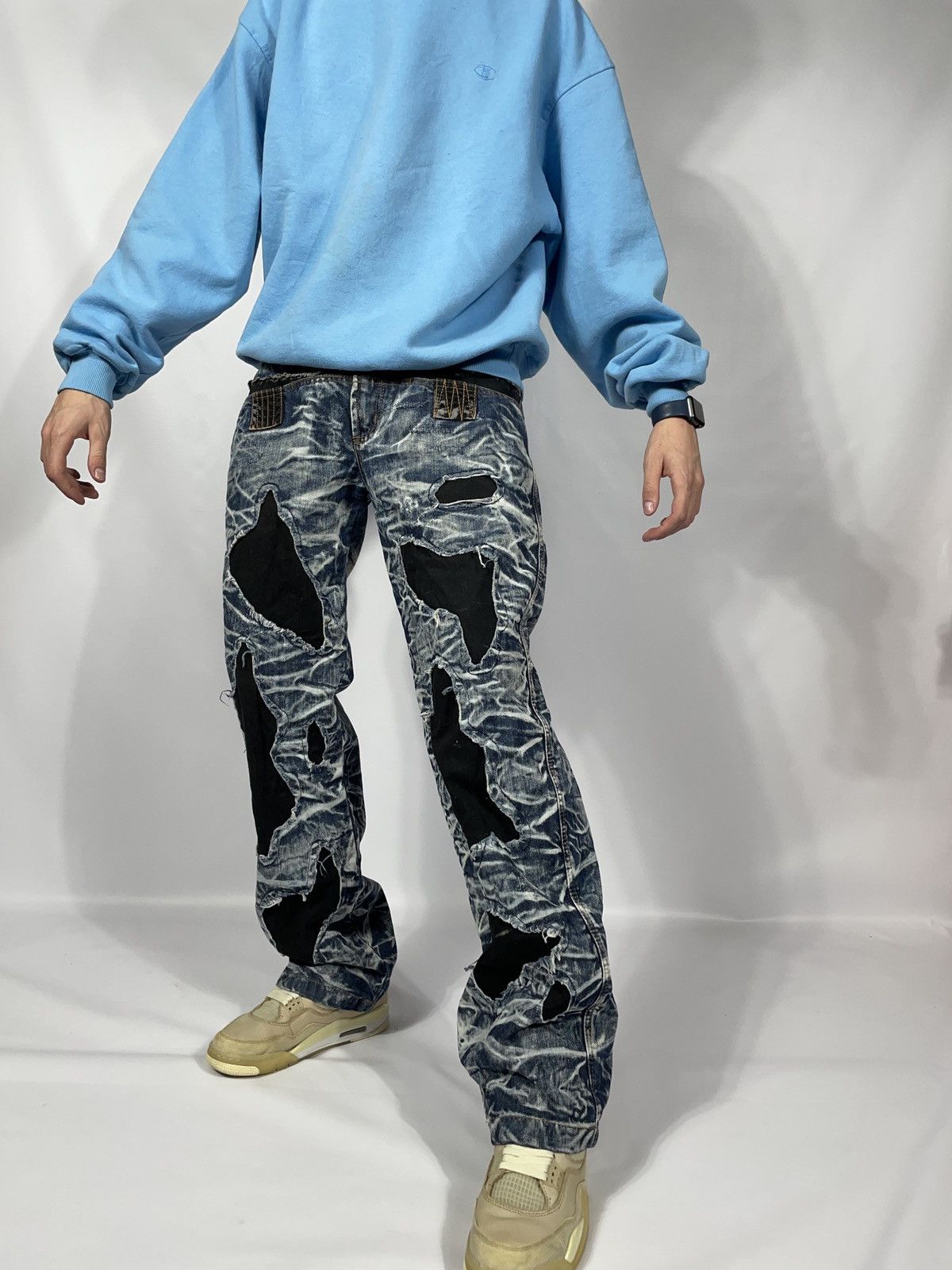Japanese Brand × Vintage Vintage rare designed denim jeans pants destress Size US 33 - 12 Thumbnail