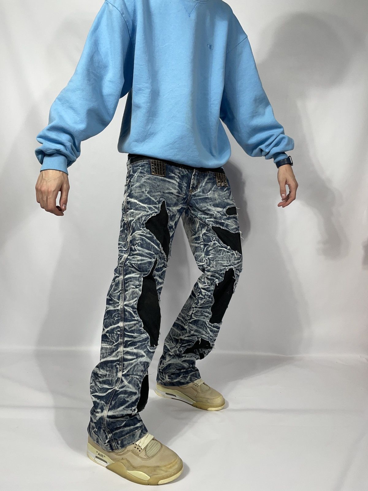 Japanese Brand × Vintage Vintage rare designed denim jeans pants destress Size US 33 - 13 Thumbnail