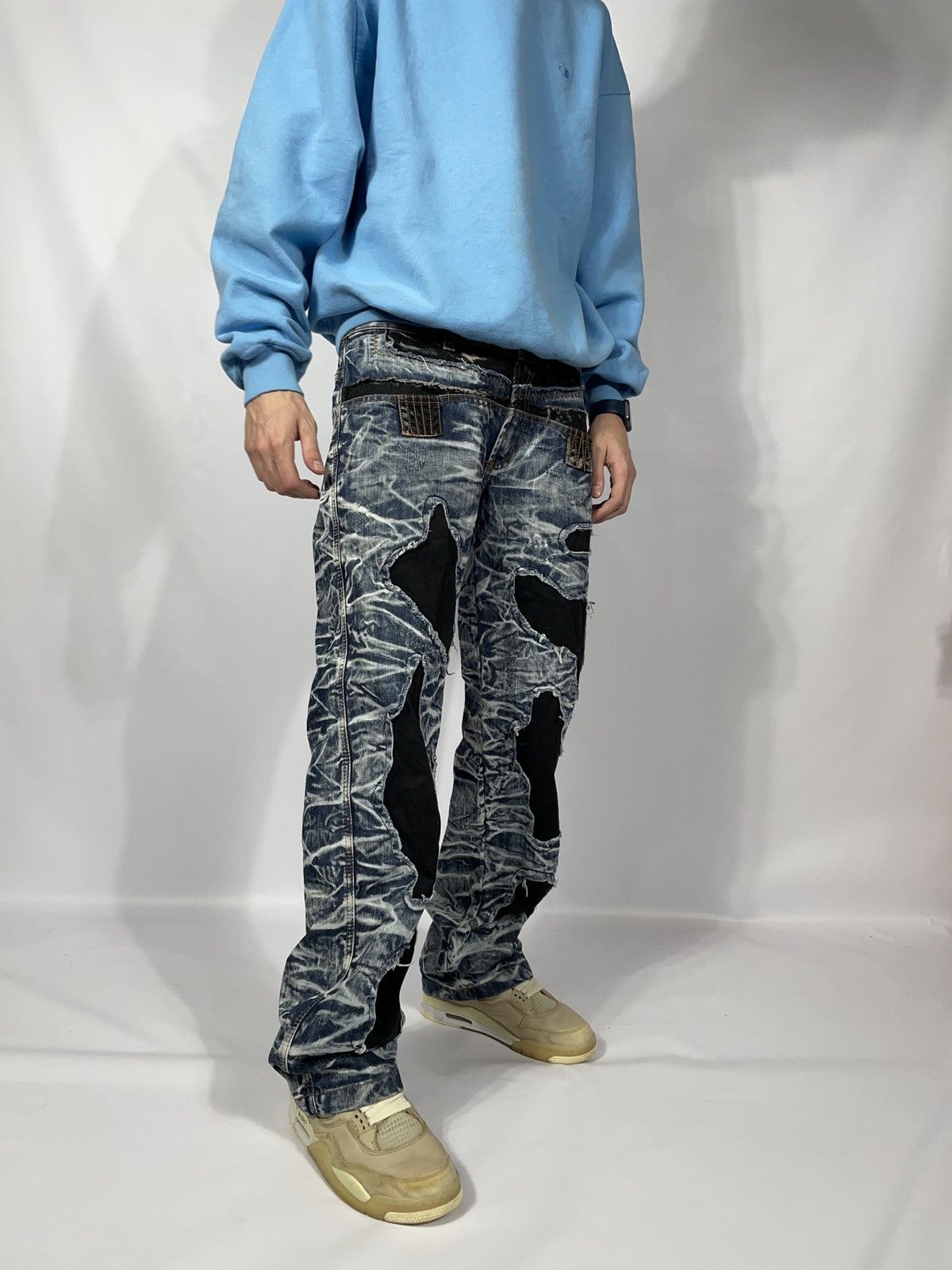 Japanese Brand × Vintage Vintage rare designed denim jeans pants destress Size US 33 - 10 Thumbnail
