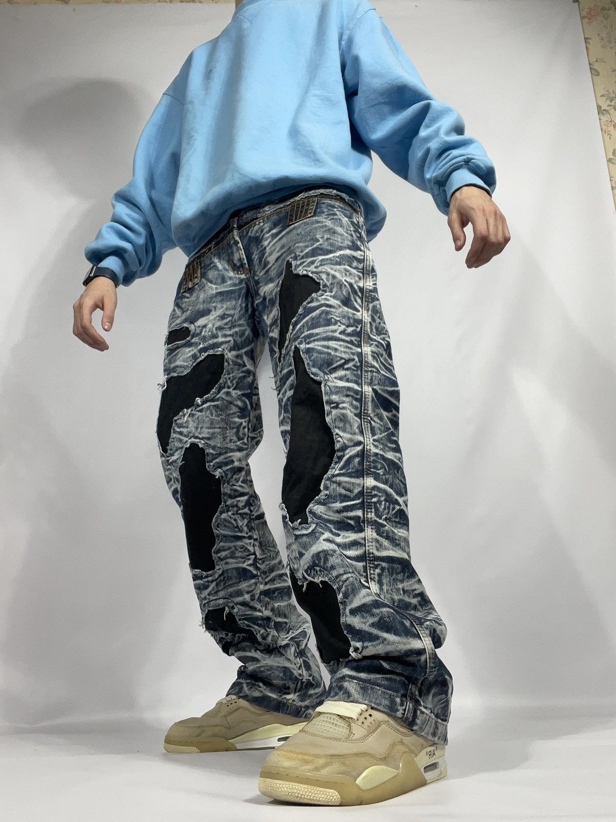 Japanese Brand × Vintage Vintage rare designed denim jeans pants destress Size US 33 - 11 Thumbnail