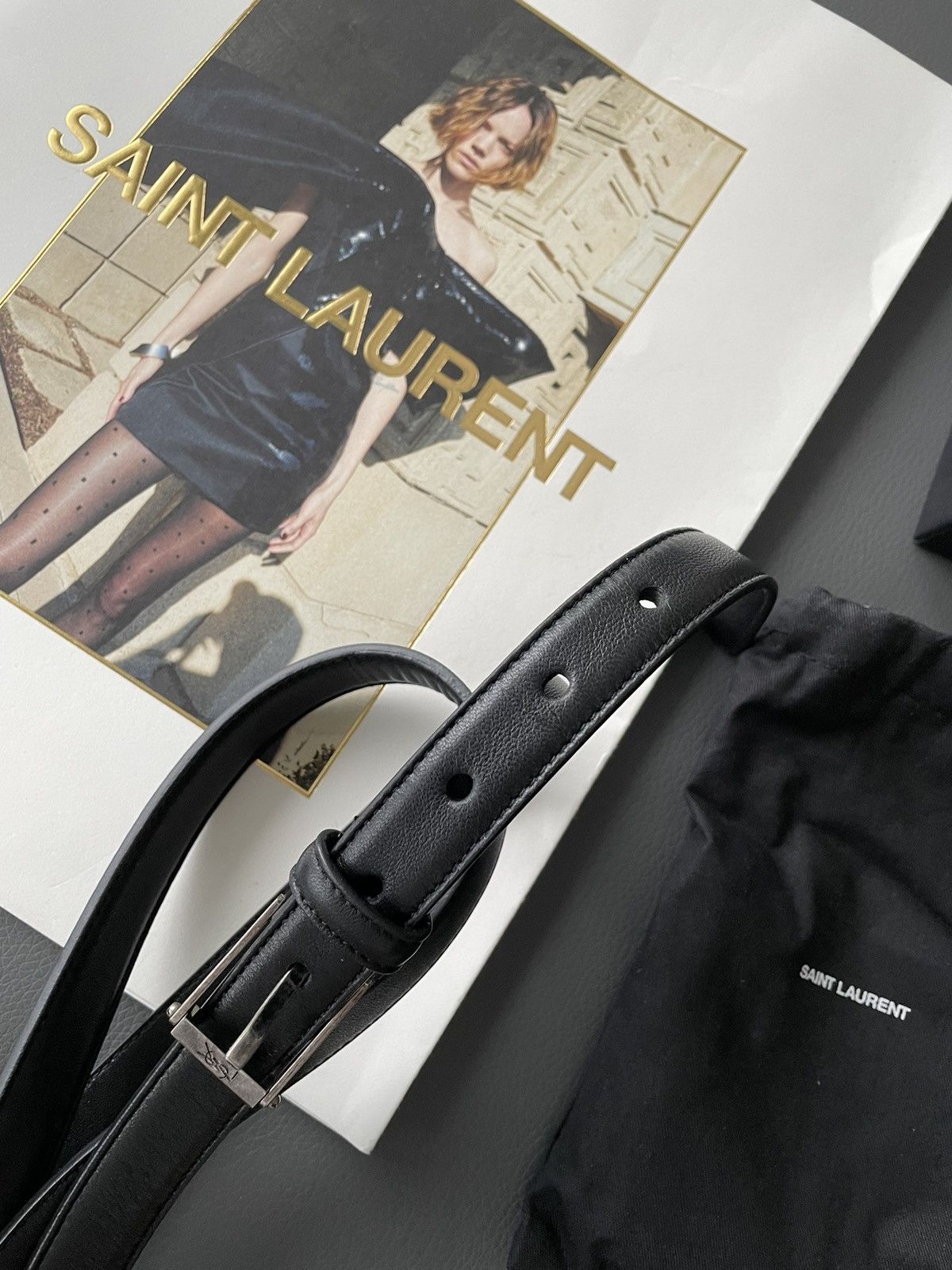 Hedi Slimane × Saint Laurent Paris × Yves Saint Laurent Rare Brand New Runway Classic Hedi Skinny Leather Belt Size 34 - 12 Thumbnail