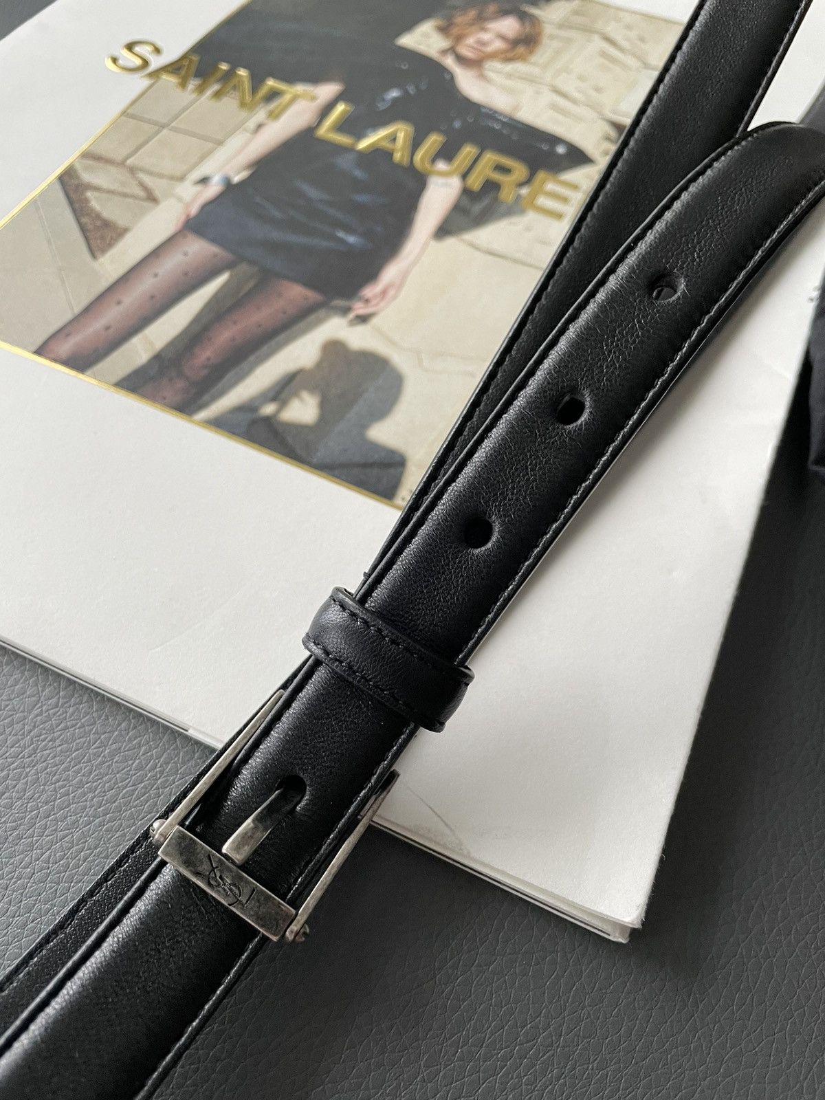Hedi Slimane × Saint Laurent Paris × Yves Saint Laurent Rare Brand New Runway Classic Hedi Skinny Leather Belt Size 34 - 11 Thumbnail