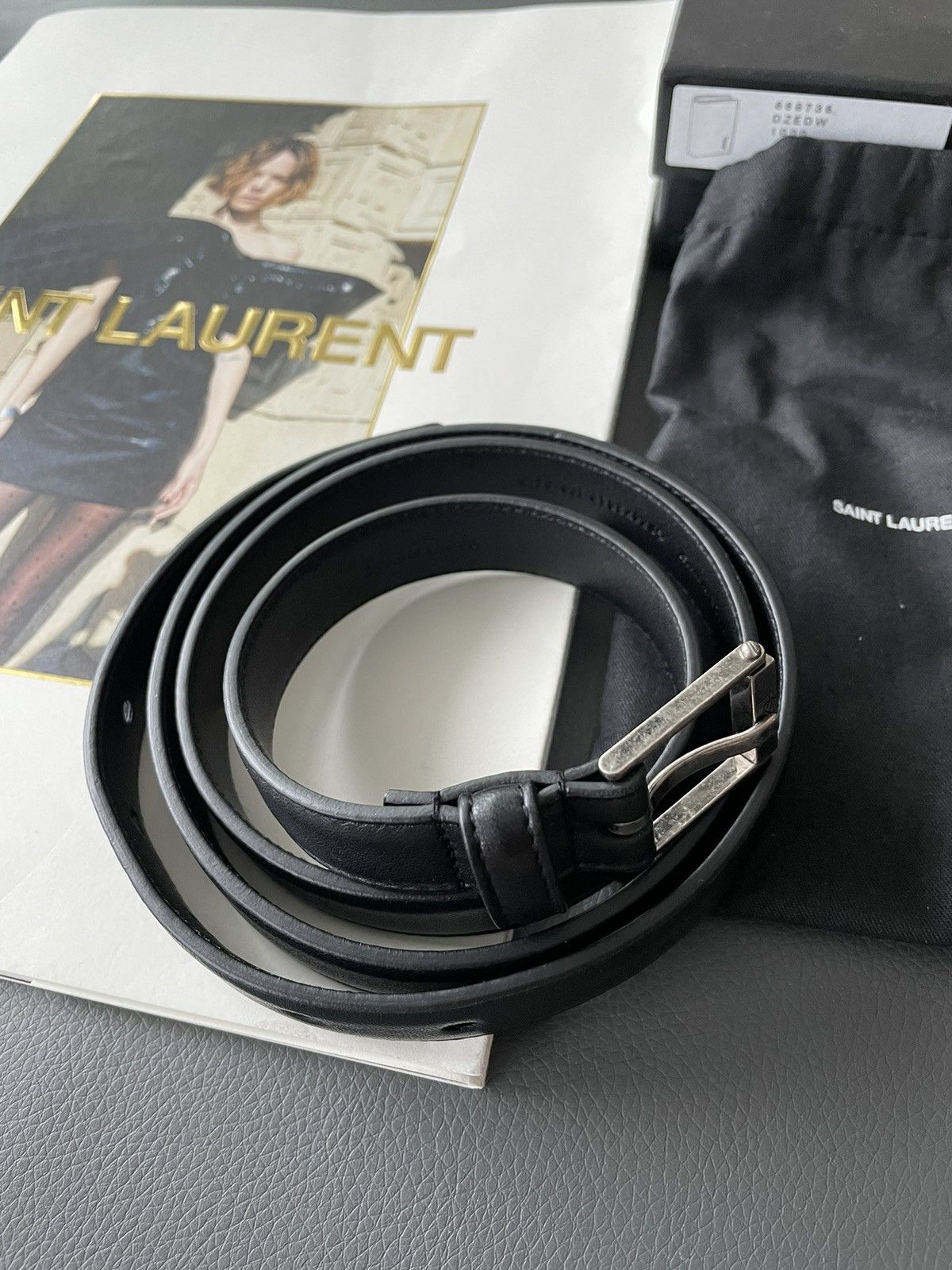 Hedi Slimane × Saint Laurent Paris × Yves Saint Laurent Rare Brand New Runway Classic Hedi Skinny Leather Belt Size 34 - 2 Thumbnail