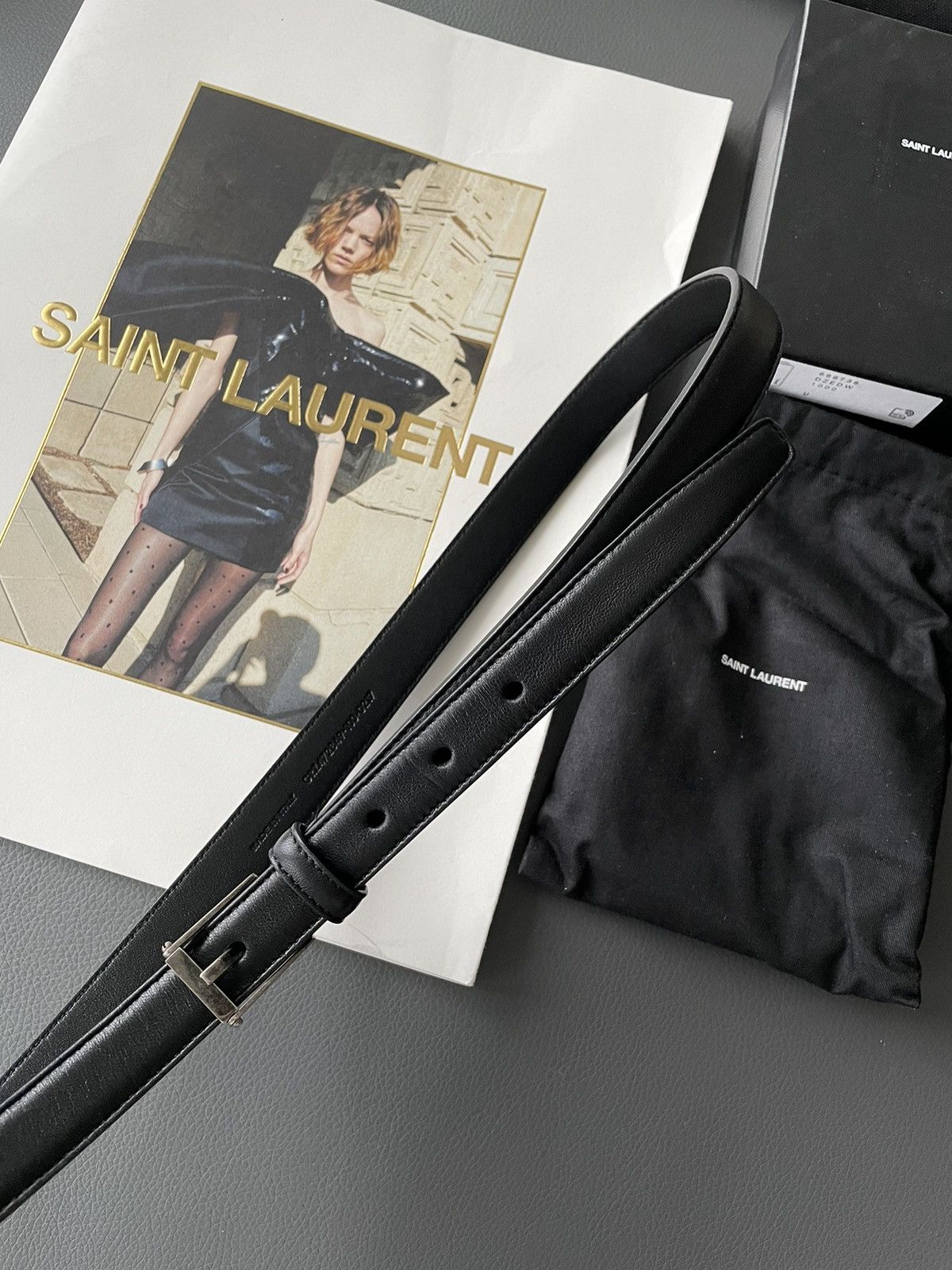 Hedi Slimane × Saint Laurent Paris × Yves Saint Laurent Rare Brand New Runway Classic Hedi Skinny Leather Belt Size 34 - 10 Thumbnail
