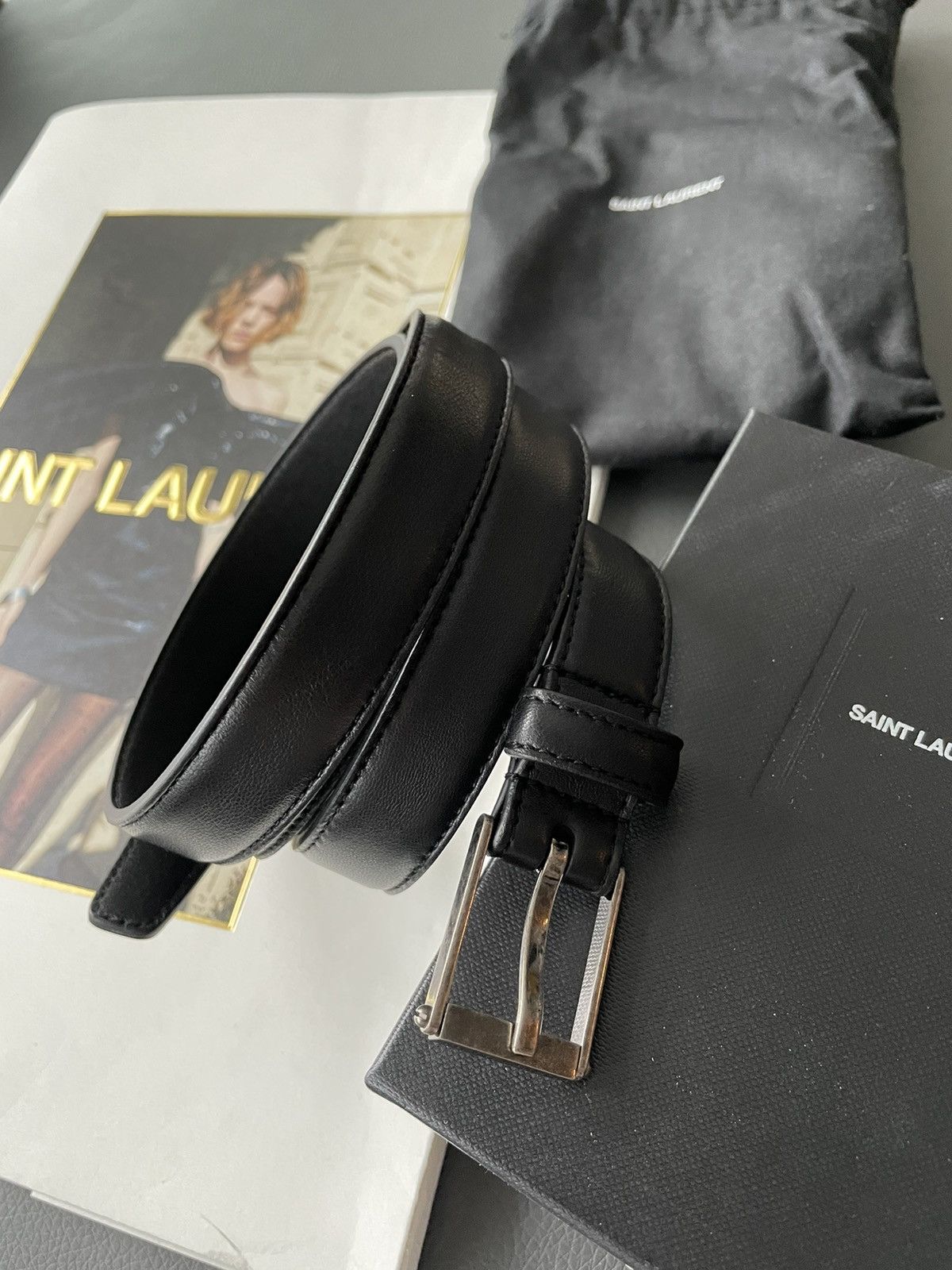 Hedi Slimane × Saint Laurent Paris × Yves Saint Laurent Rare Brand New Runway Classic Hedi Skinny Leather Belt Size 34 - 8 Thumbnail