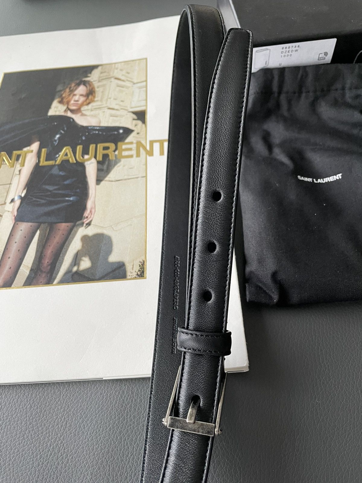 Hedi Slimane × Saint Laurent Paris × Yves Saint Laurent Rare Brand New Runway Classic Hedi Skinny Leather Belt Size 34 - 9 Thumbnail