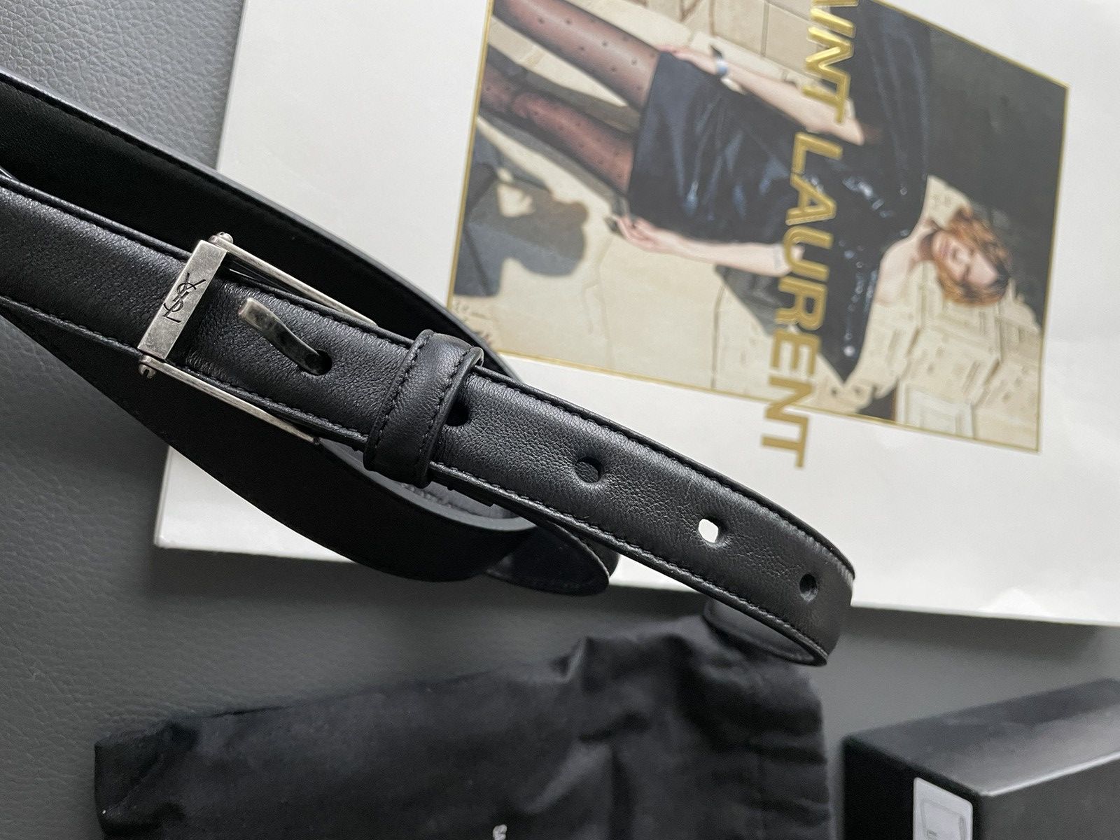 Hedi Slimane × Saint Laurent Paris × Yves Saint Laurent Rare Brand New Runway Classic Hedi Skinny Leather Belt Size 34 - 1 Thumbnail