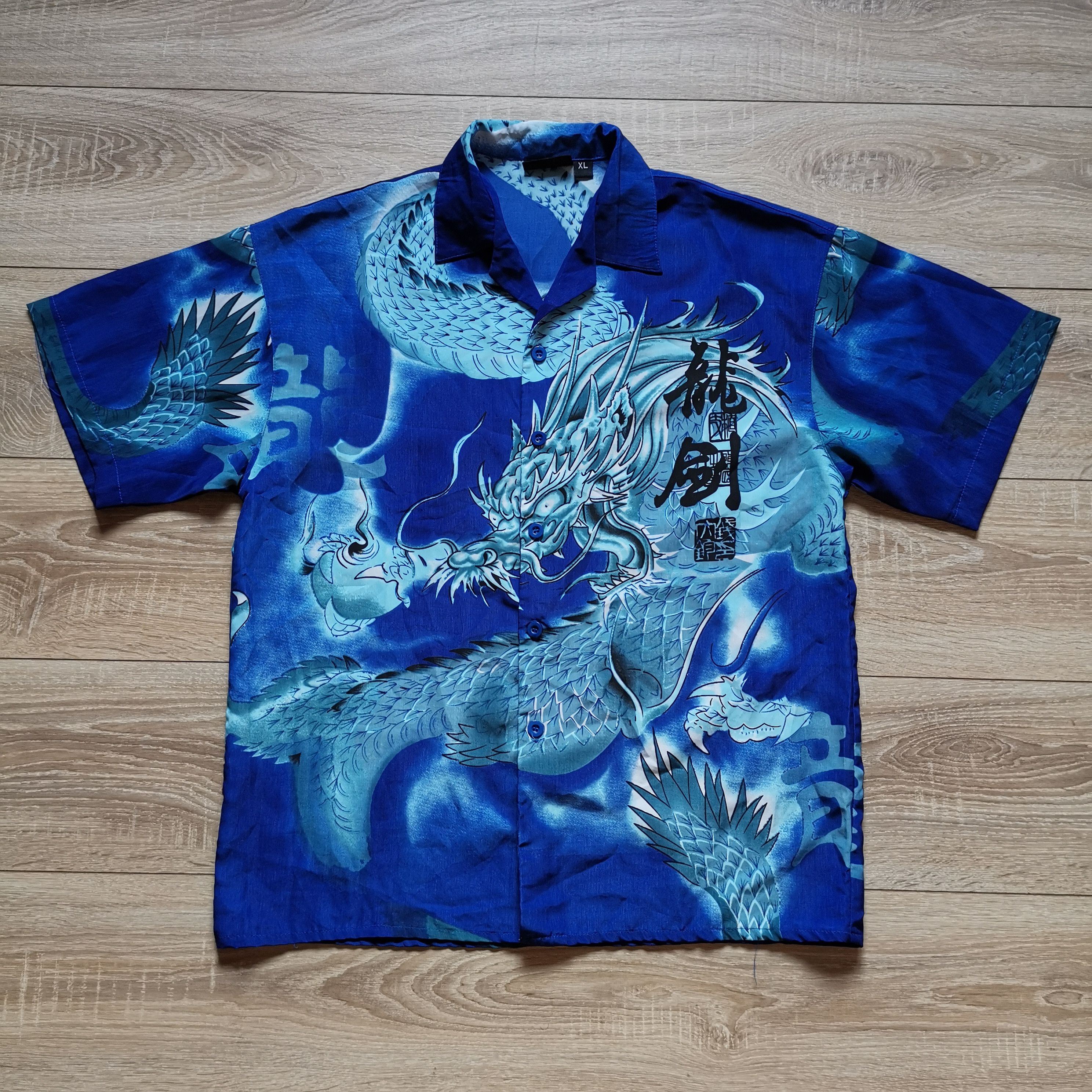 Japanese Brand Vintage Aldinova Dragon hieroglyph printed pattern silk Size US XL / EU 56 / 4 - 1 Thumbnail