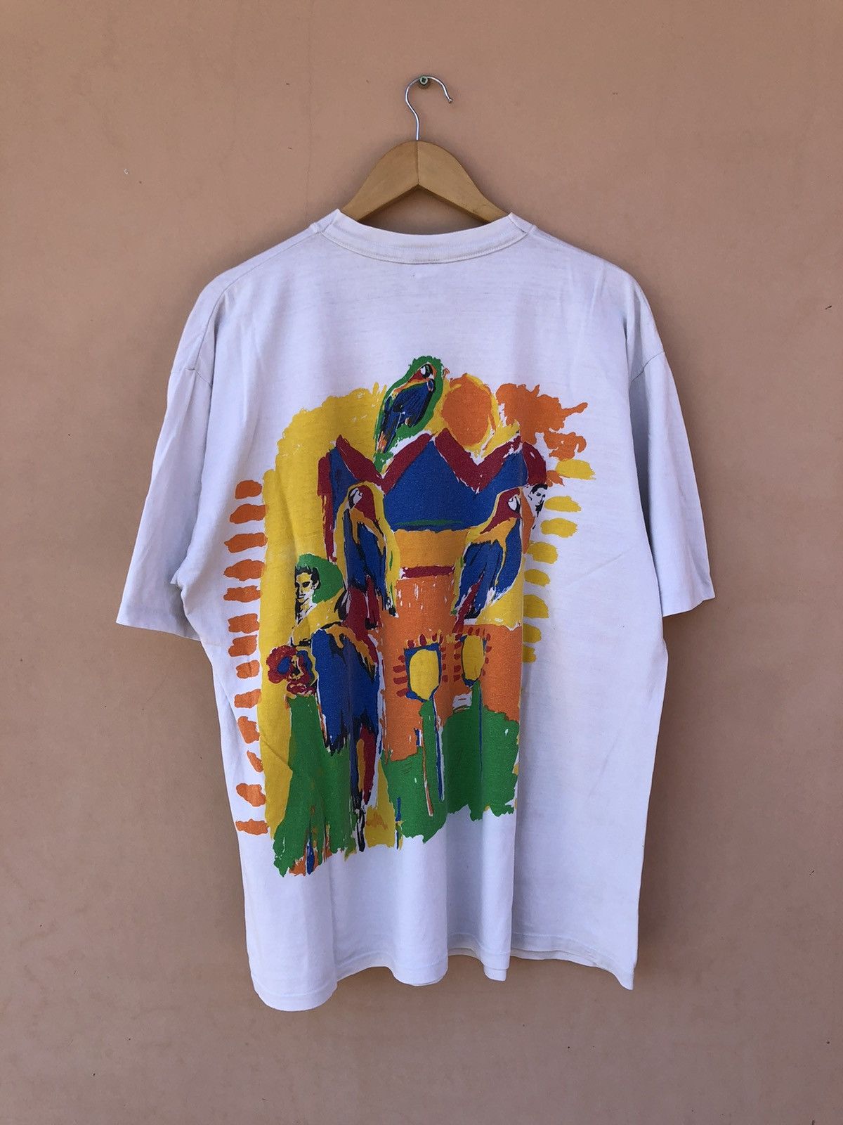 Fuck Art, Make Tees Vintage 90s Cream Tea London Parrots Arias Art White Tee Size US XL / EU 56 / 4 - 2 Thumbnail