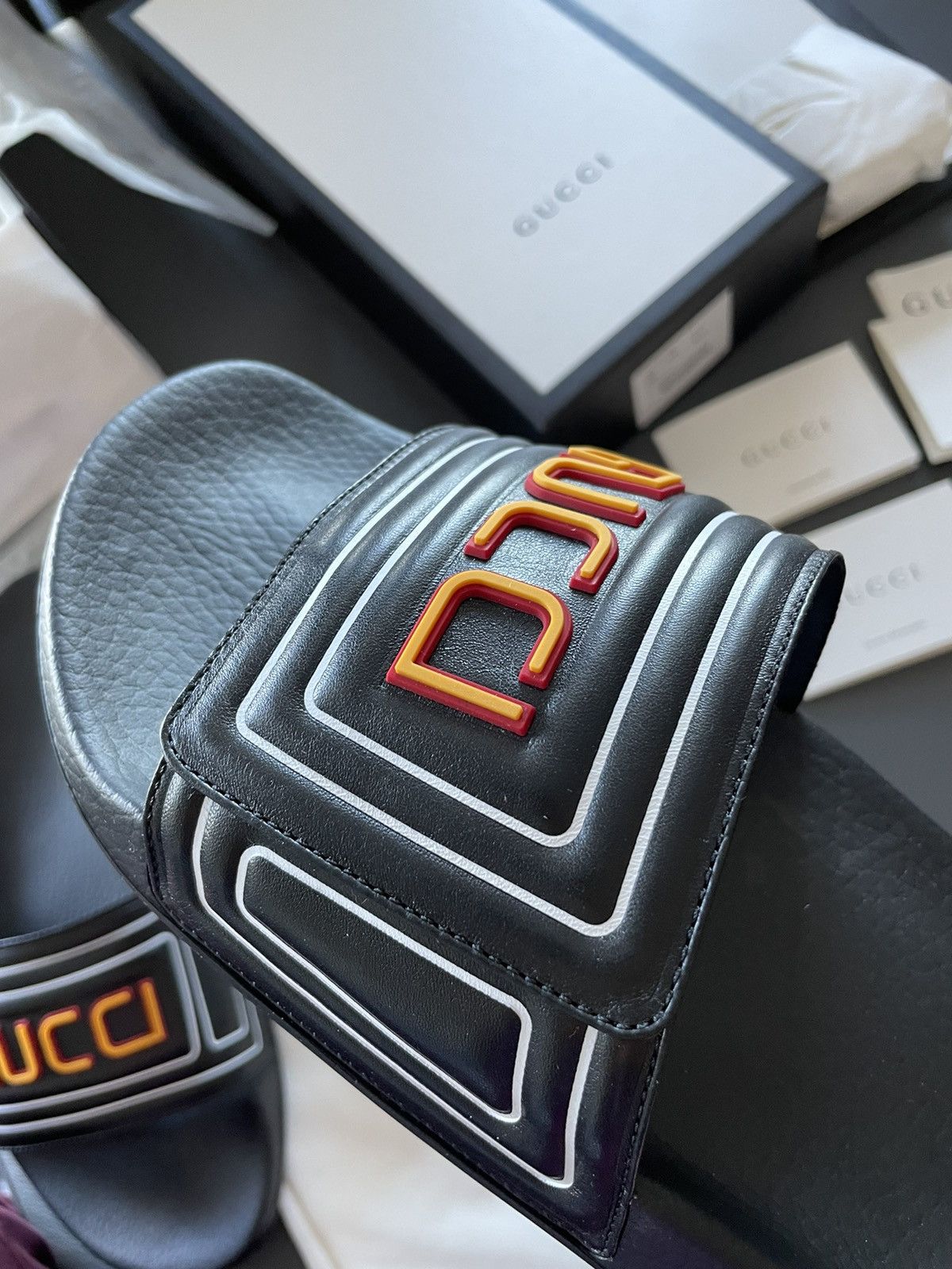 Gucci Rare Brand NEW Gucci Logo Leather Sldies Limited Edition Size US 11.5 / EU 44-45 - 20 Thumbnail