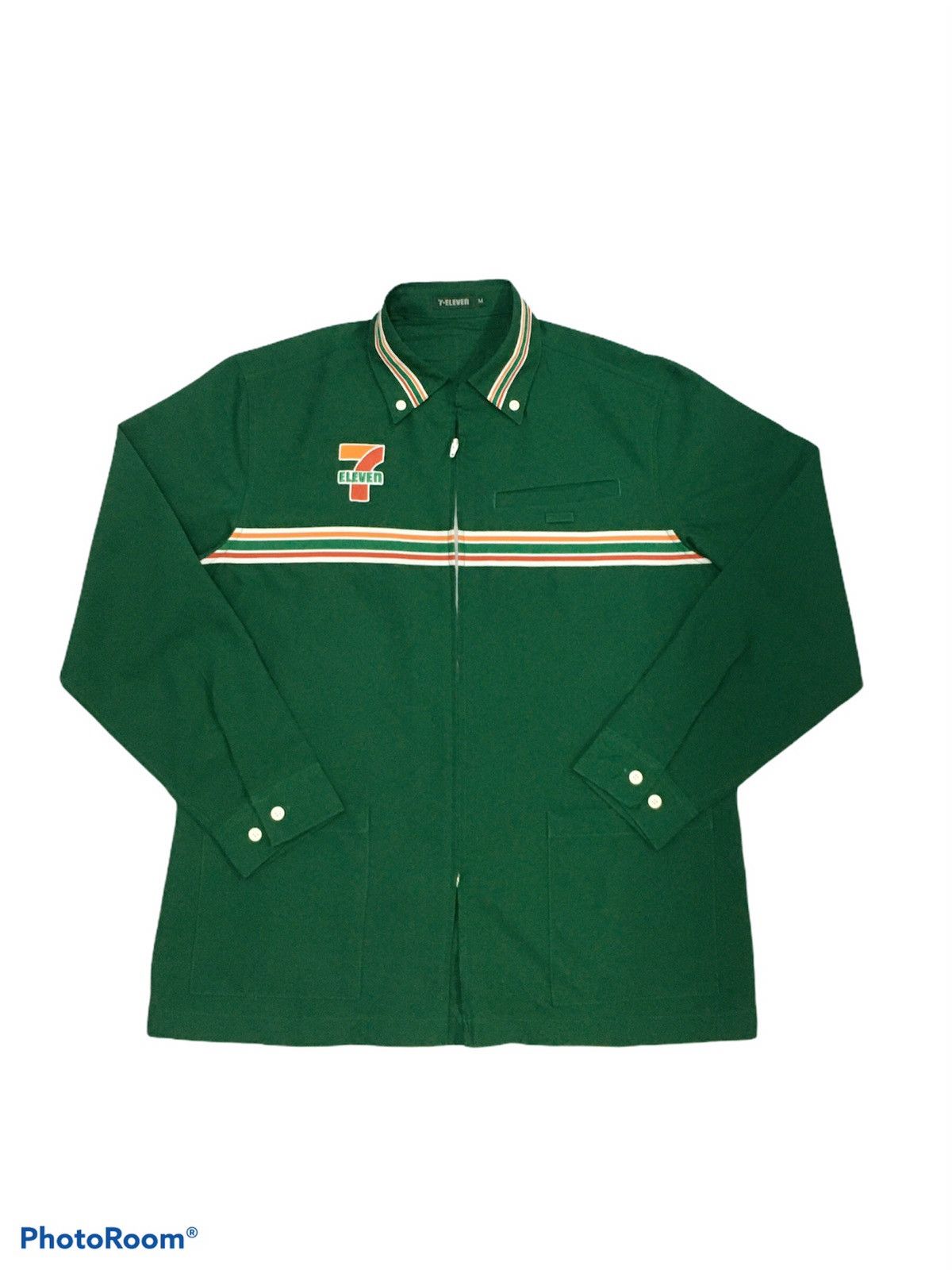 image of Uniforms For The Dedicated x Vintage Offical 7 Eleven Staff Shirt Zip Up in Green (Size Medium)