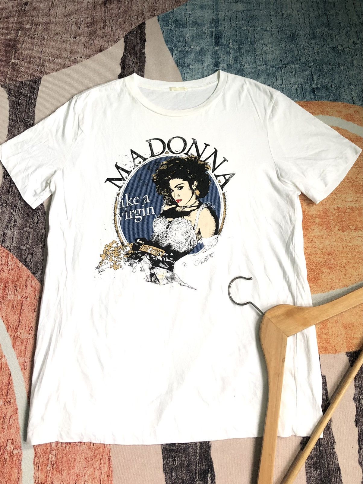 image of Band Tees x Rock Band Madonna The Virgin Tour 1985 Repro Shirt in White, Men's (Size Small)