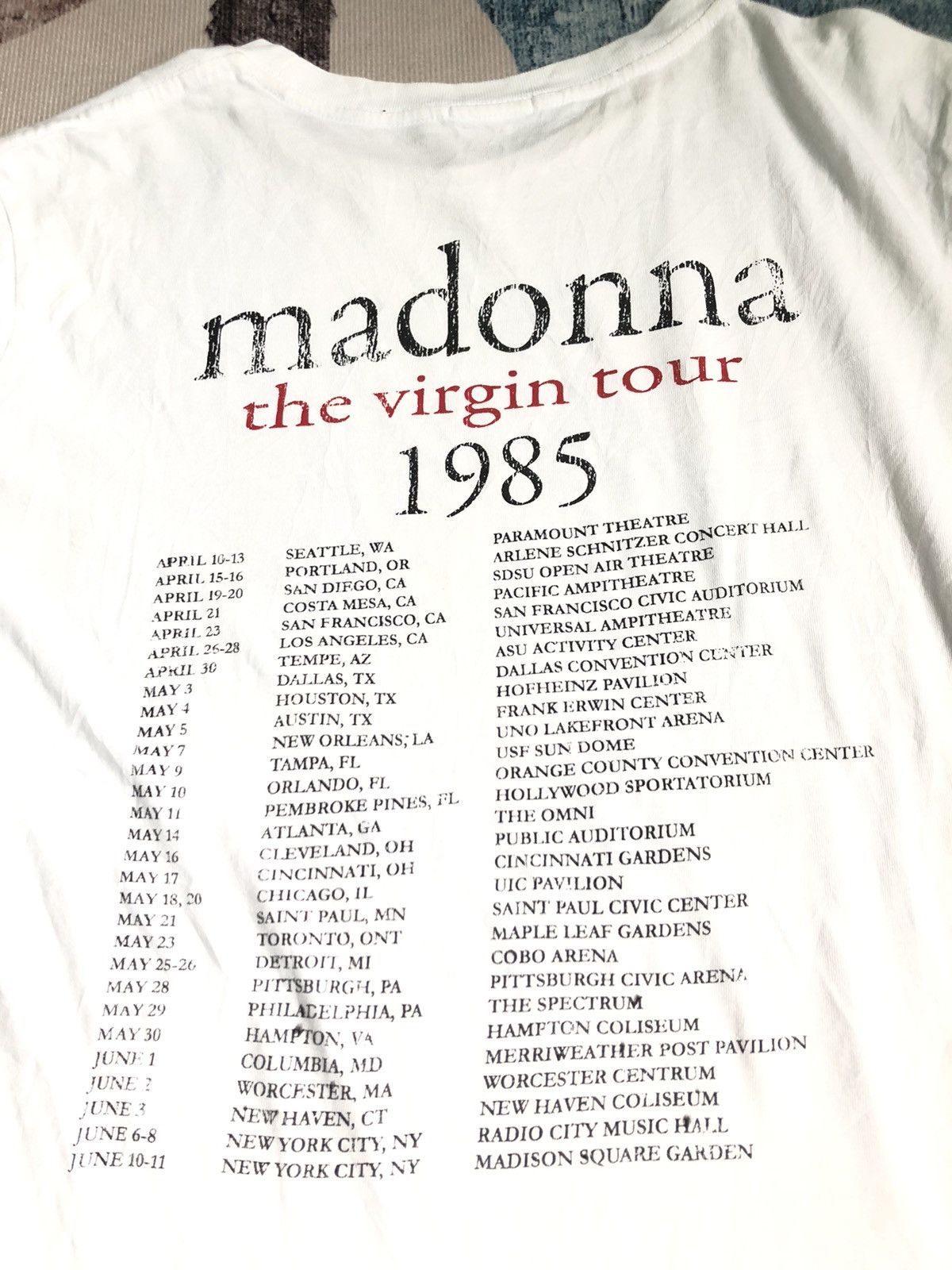 Band Tees MADONNA THE VIRGIN TOUR 1985 REPRO SHIRT Size US S / EU 44-46 / 1 - 6 Thumbnail