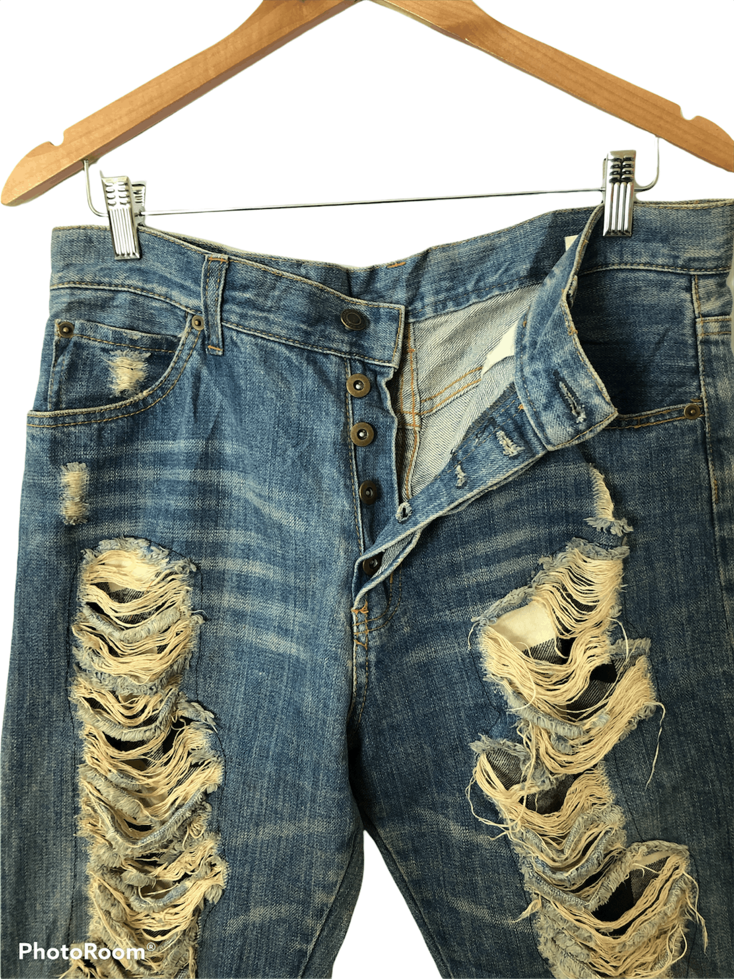 Japanese Brand Distressed Denim Pants Size US 34 / EU 50 - 5 Thumbnail