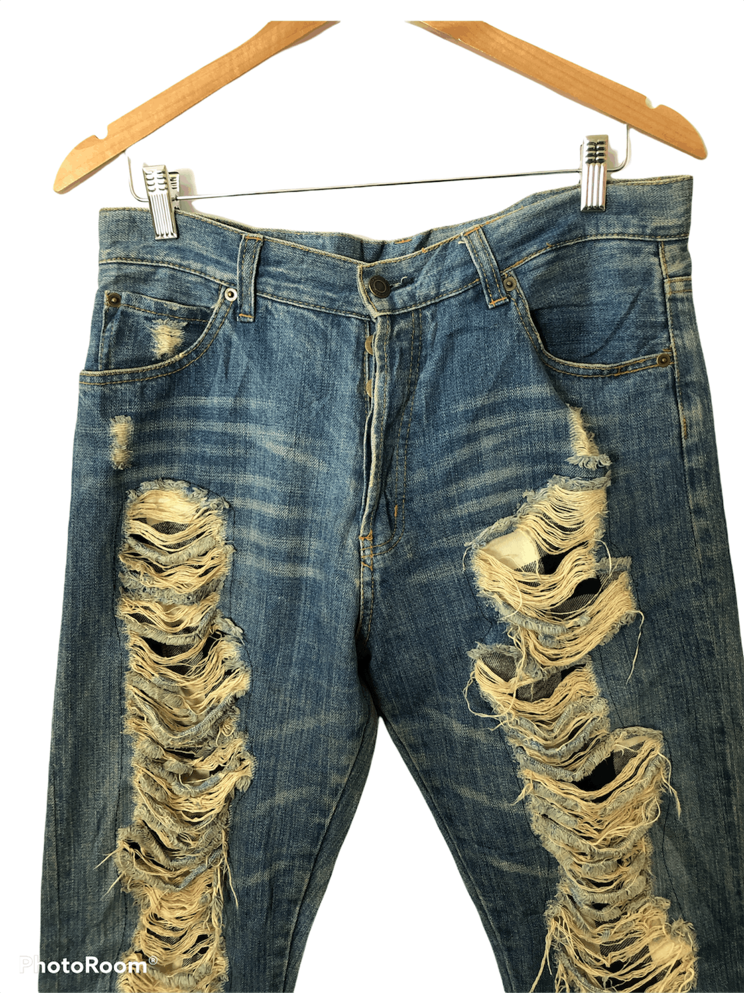 Japanese Brand Distressed Denim Pants Size US 34 / EU 50 - 4 Thumbnail