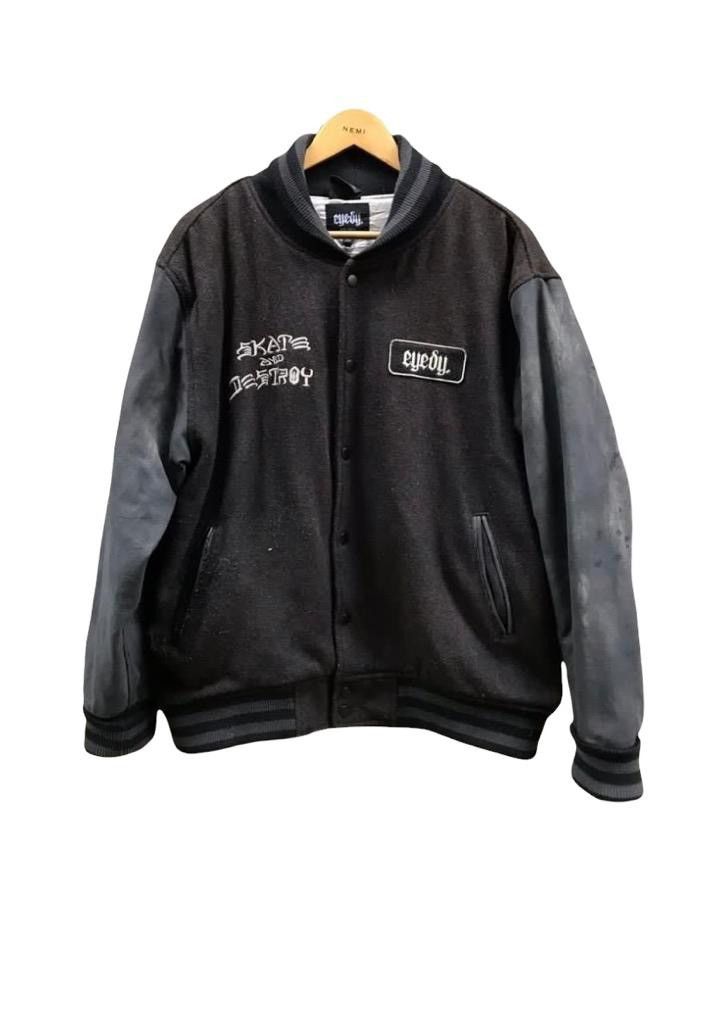 Thrasher x eyedy skateboard varsity jacket wool&leather