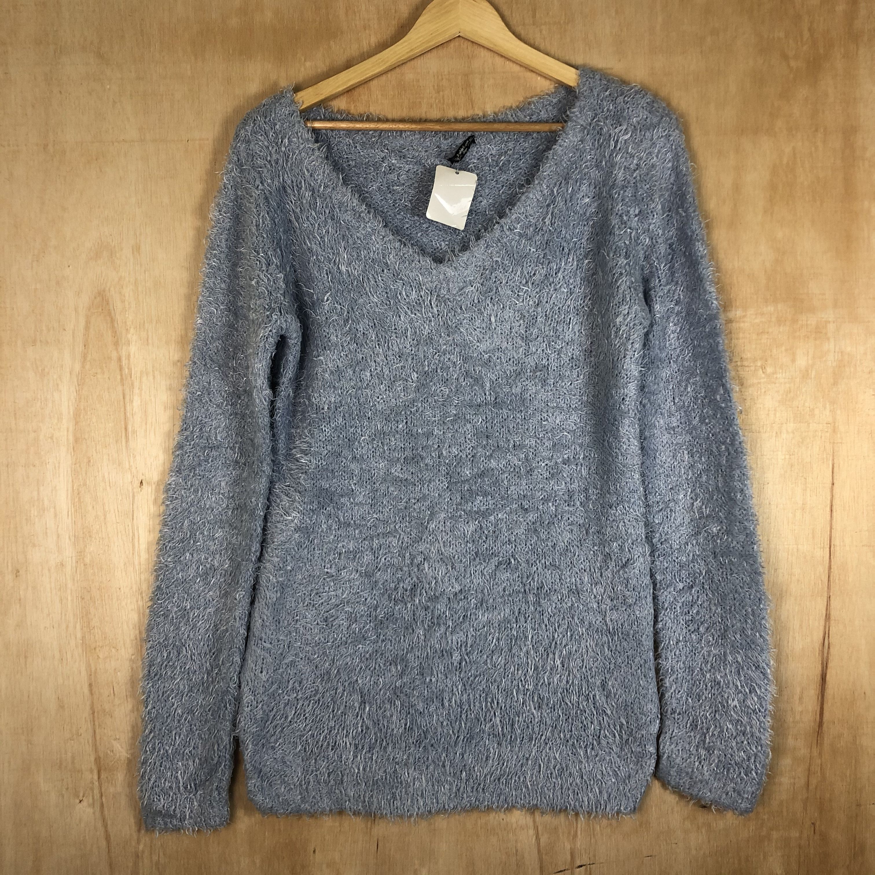 Homespun Knitwear DLL Double Focus Blue shag shaggy fur MOhair Knitwear #c054 Size L / US 10 / IT 46 - 3 Thumbnail