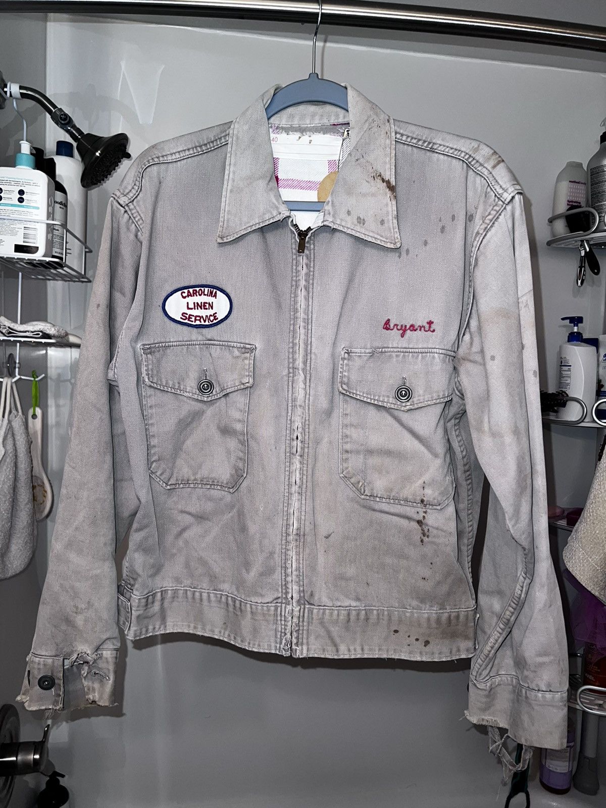 image of Vintage 70's Chain Stitch Work Jacket in Stone, Men's (Size Medium)