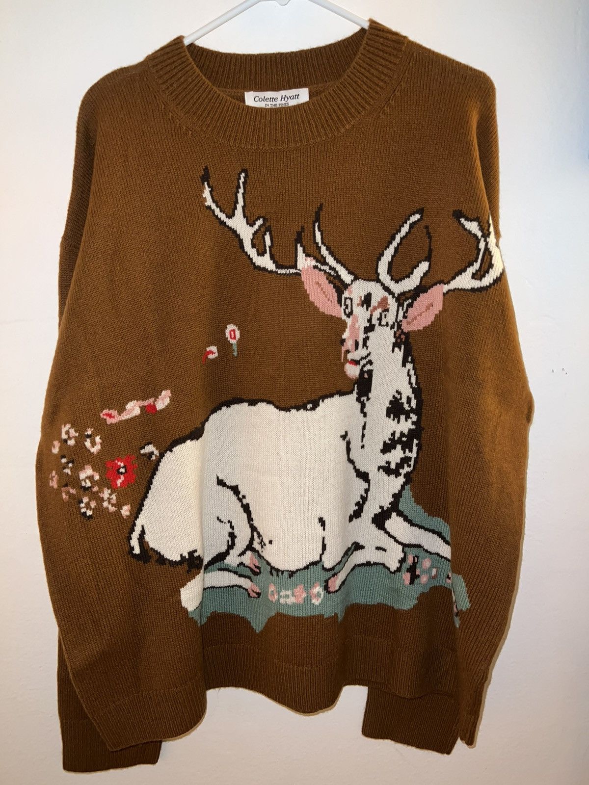 Colette Hyatt Colette Hyatt - White Stag Intarsia Sweater Size US L / EU 52-54 / 3 - 1 Thumbnail