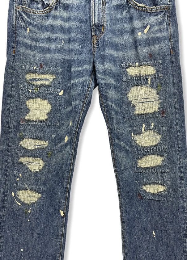 image of Distressed Denim x Union Made Distressed Painted Denim Kapital Style in Blue, Men's (Size 30)