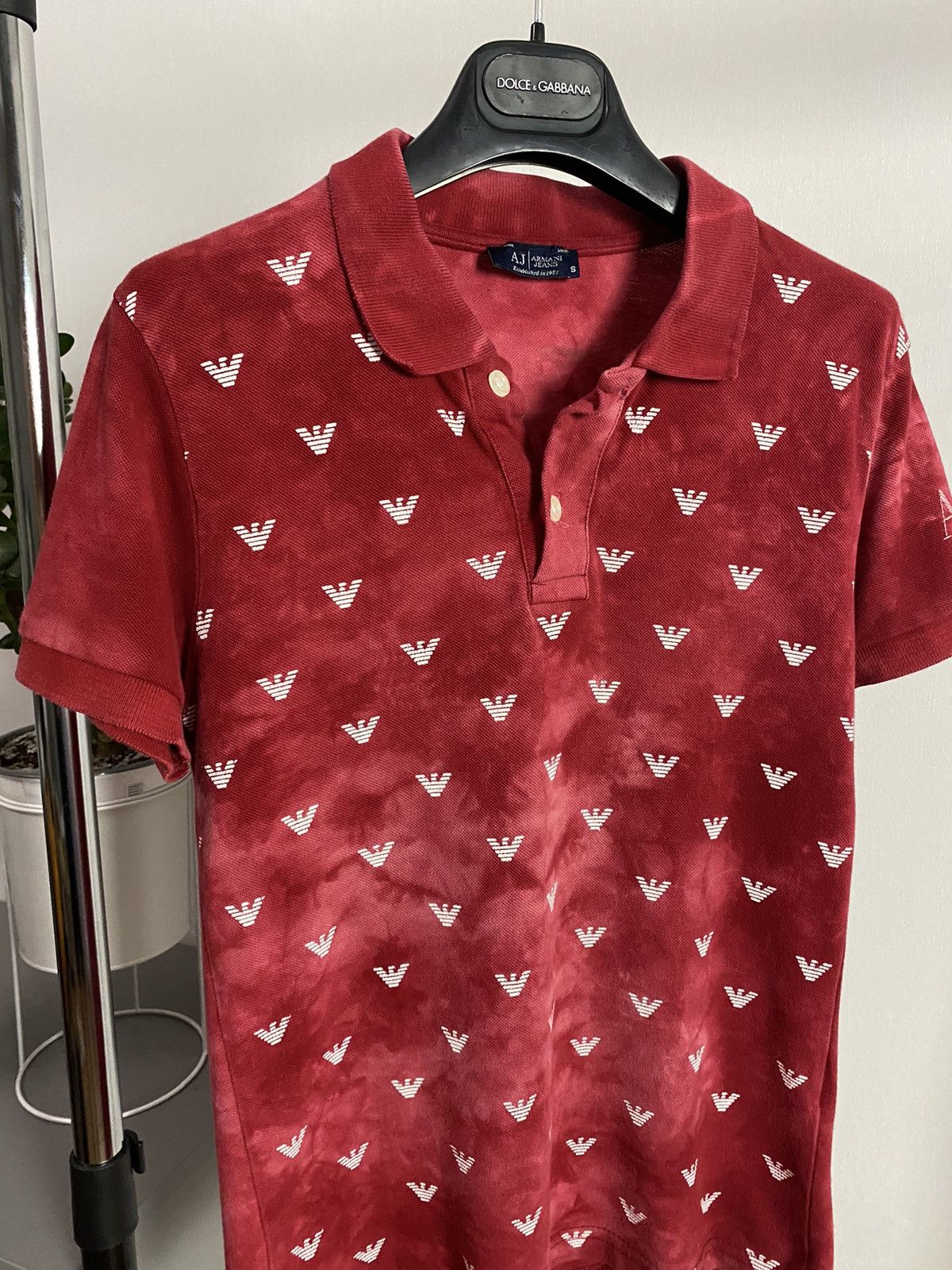 Armani × Designer Armani Jeans Monogram Logo Washed Red Polo Size US S / EU 44-46 / 1 - 3 Thumbnail