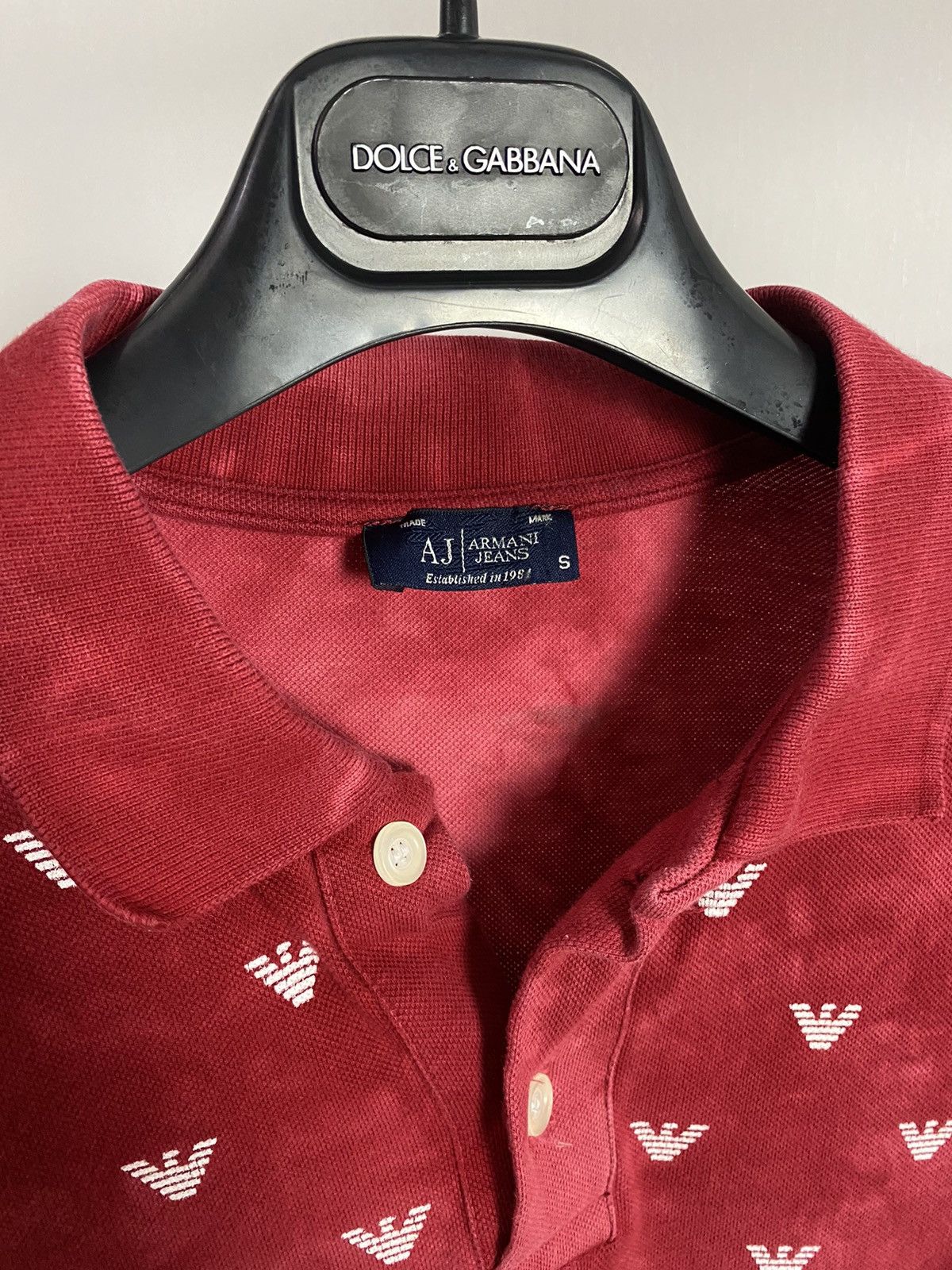 Armani × Designer Armani Jeans Monogram Logo Washed Red Polo Size US S / EU 44-46 / 1 - 4 Thumbnail