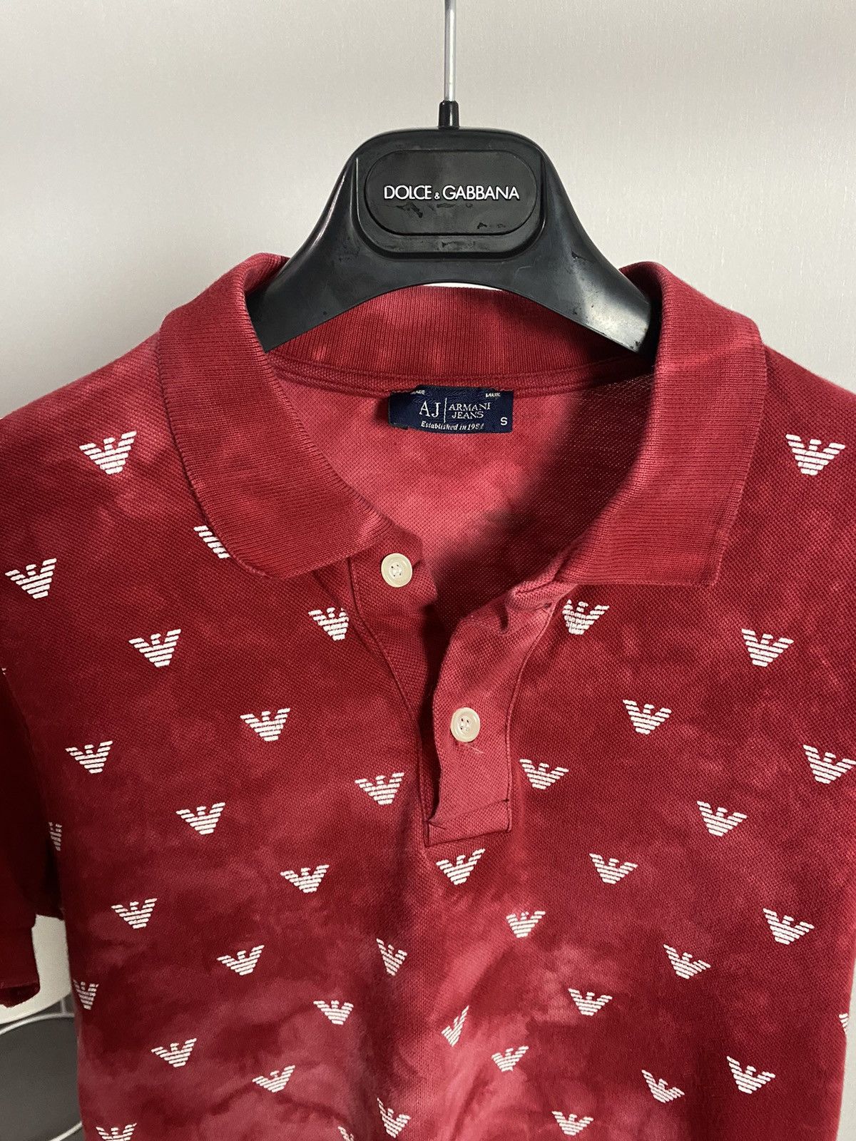 Armani × Designer Armani Jeans Monogram Logo Washed Red Polo Size US S / EU 44-46 / 1 - 2 Thumbnail