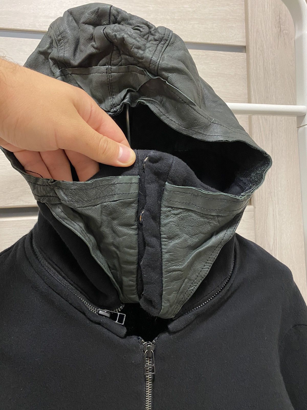 Delusion Delusion Avant Garde Style Leather Hooded Black Hoodie Size US S / EU 44-46 / 1 - 6 Thumbnail