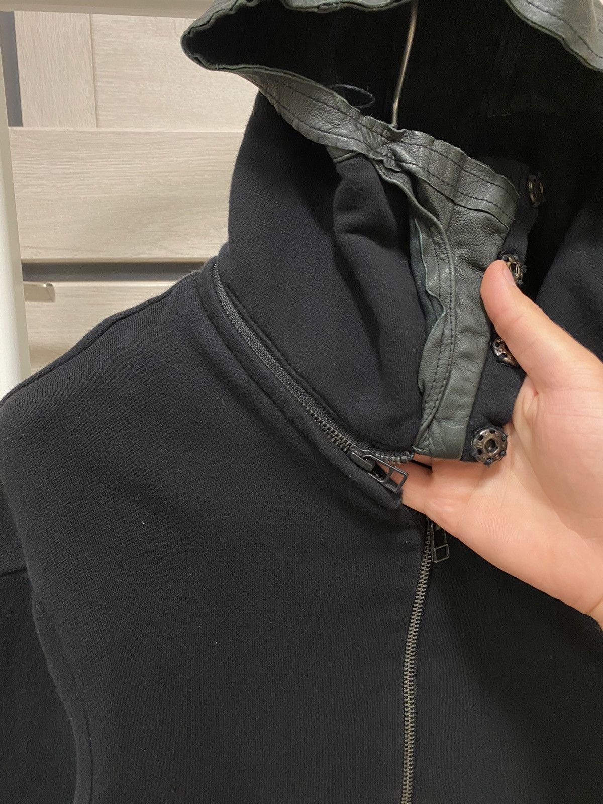 Delusion Delusion Avant Garde Style Leather Hooded Black Hoodie Size US S / EU 44-46 / 1 - 9 Thumbnail