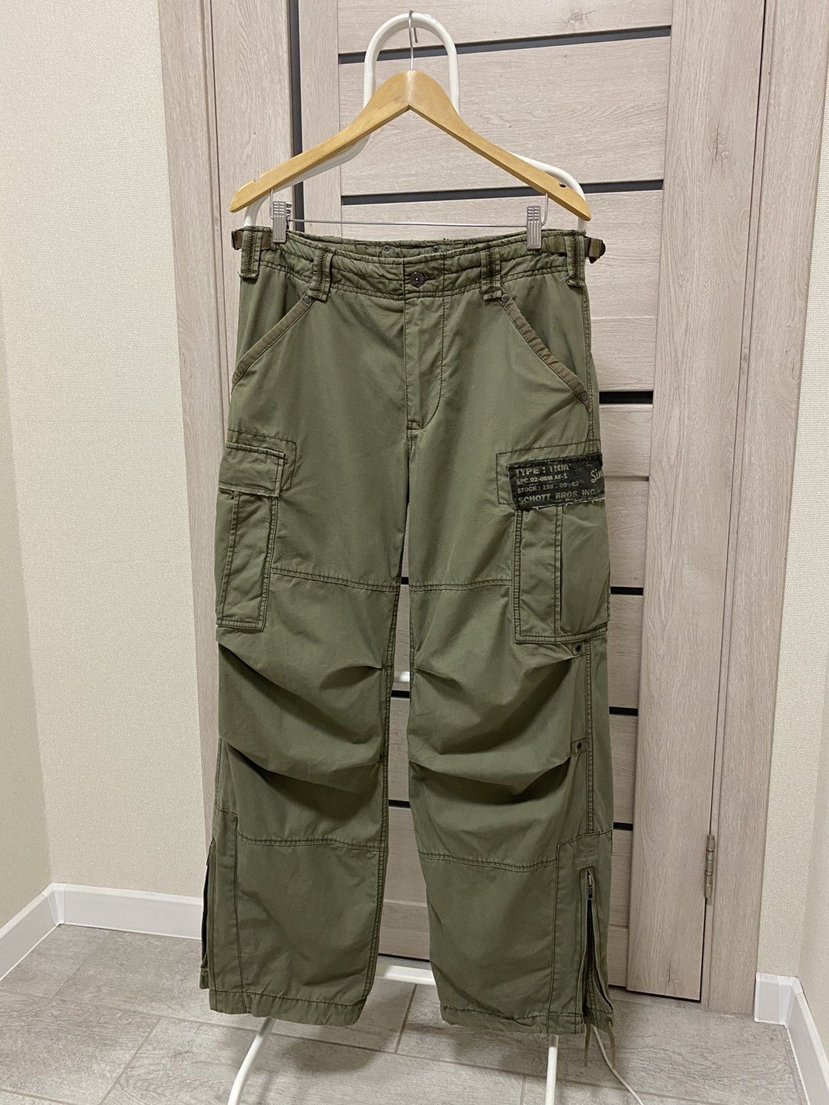 Pre-owned Schott X Vintage Schott Khaki Cargo Cotton Zip Pants