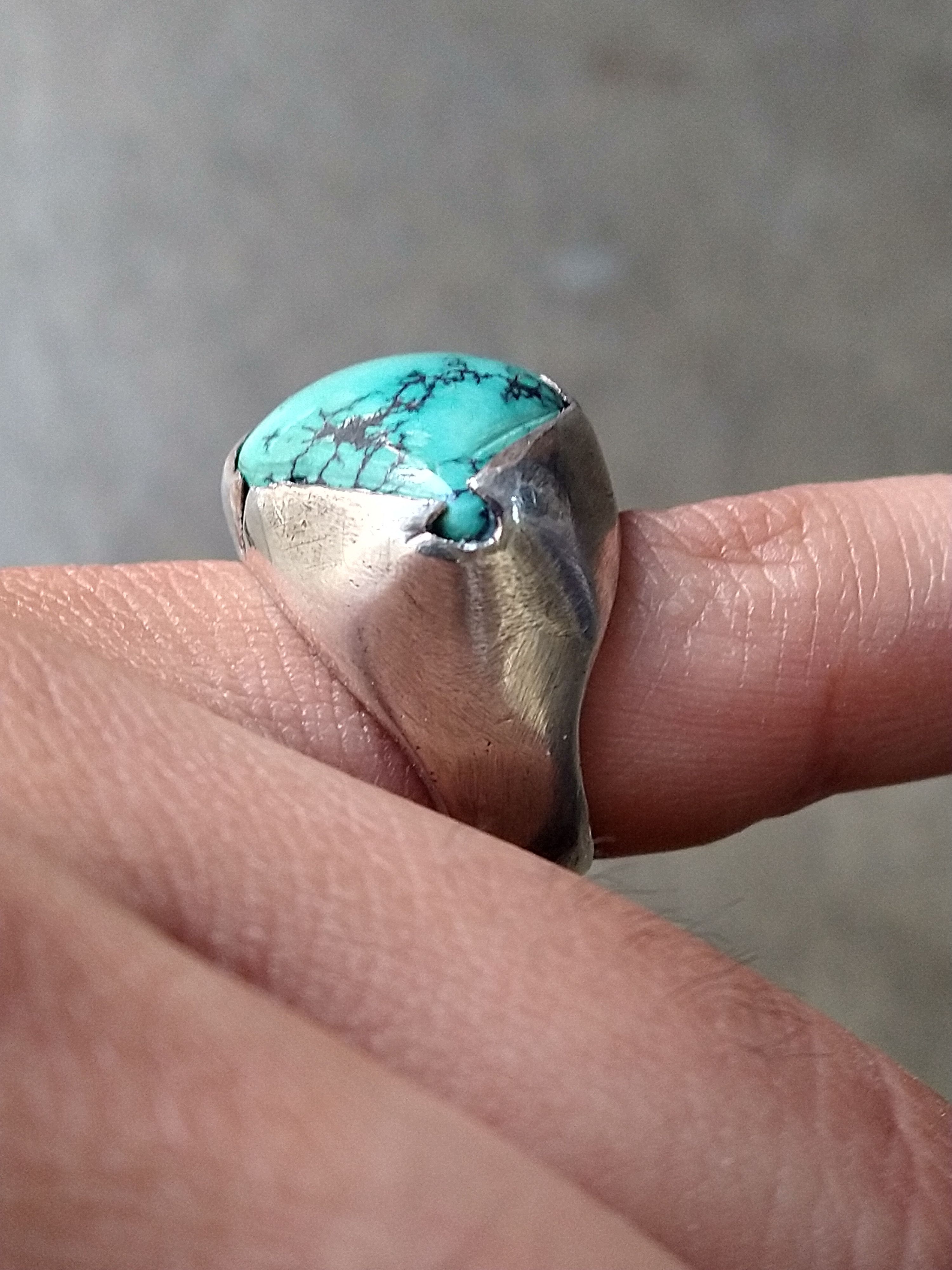 Jewelry Vintage Sterling Silver Ring Size 7.5 Turquoise Modern Size ONE SIZE - 13 Thumbnail