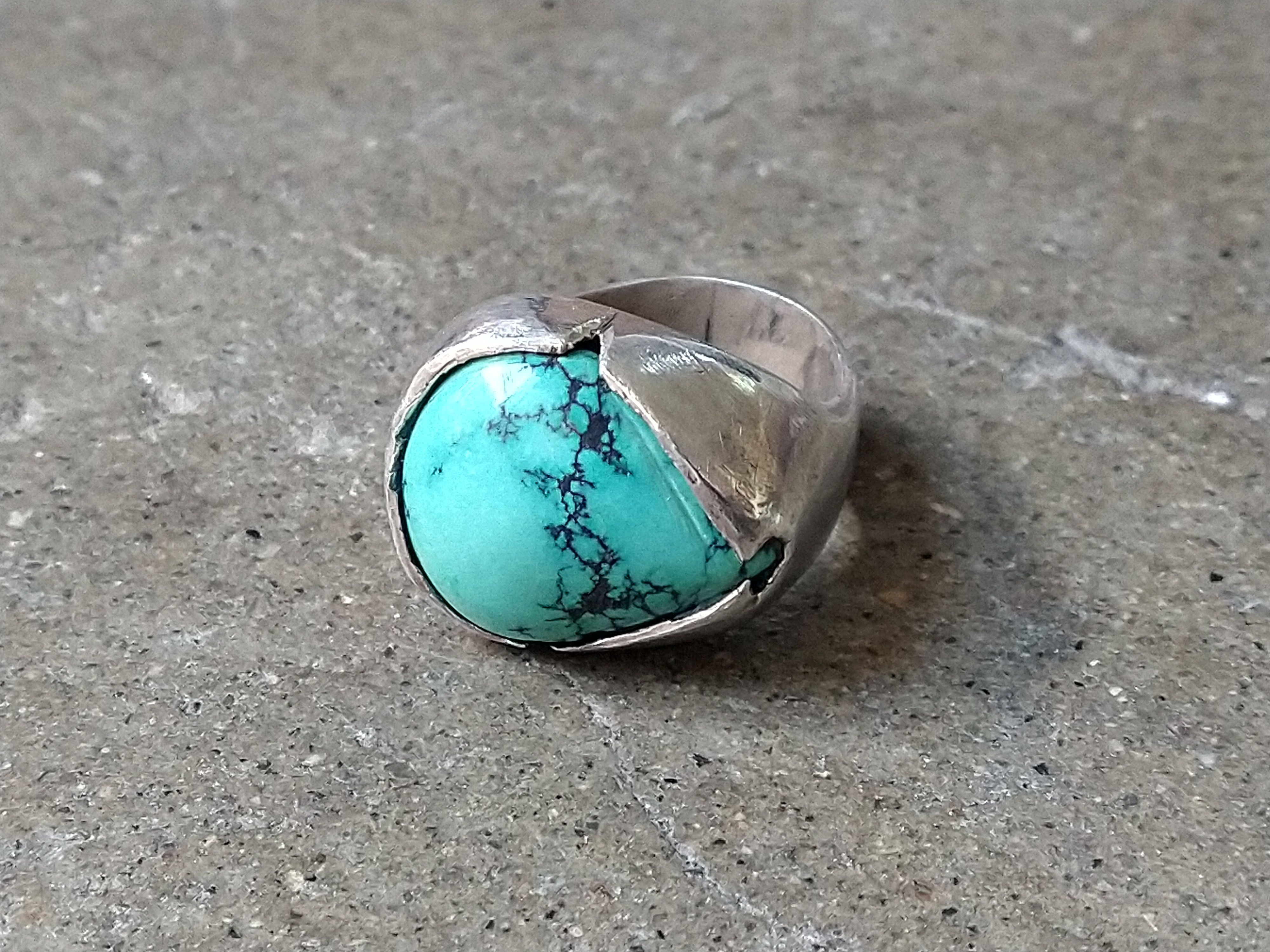 Jewelry Vintage Sterling Silver Ring Size 7.5 Turquoise Modern Size ONE SIZE - 1 Thumbnail