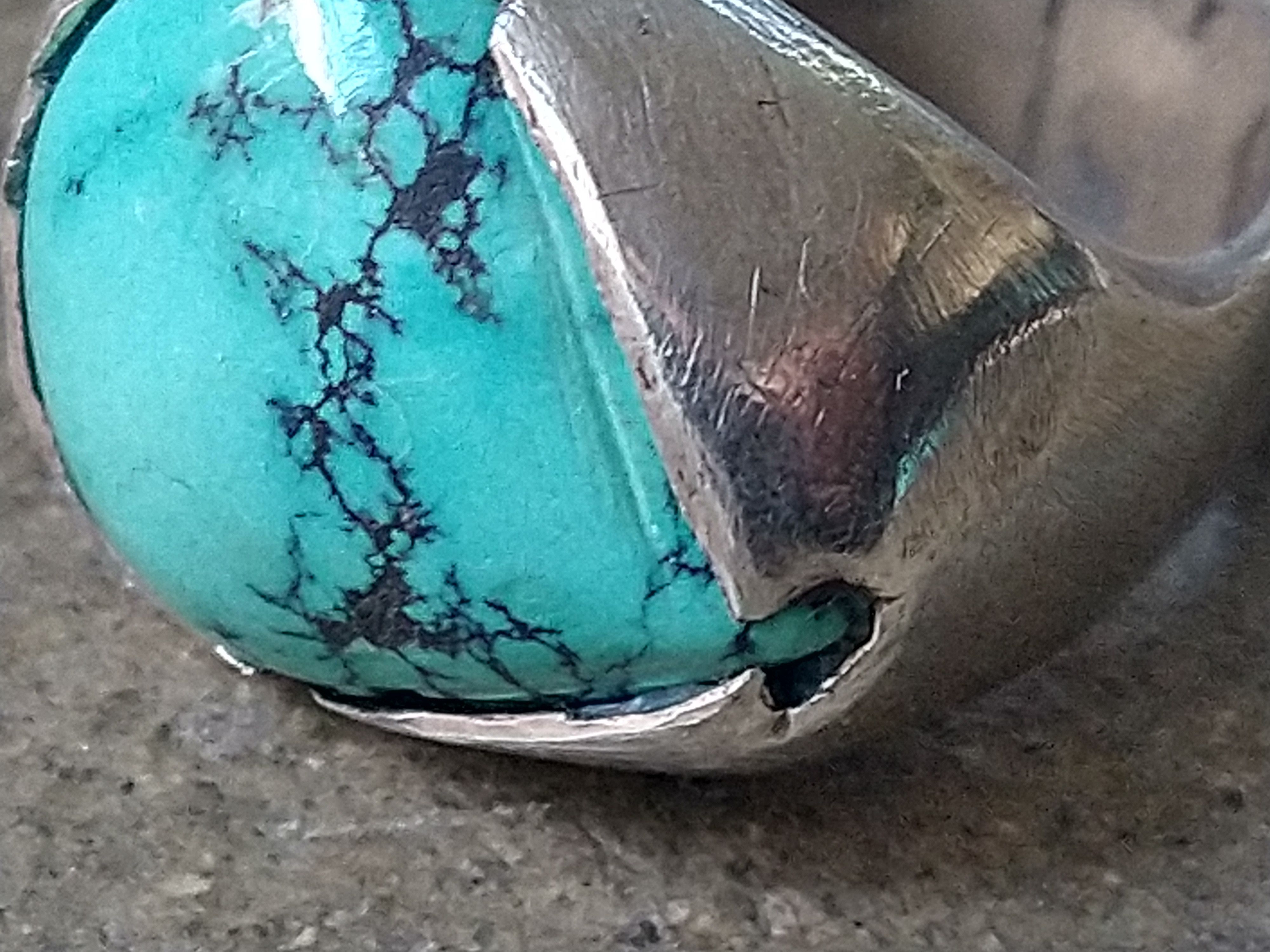 Jewelry Vintage Sterling Silver Ring Size 7.5 Turquoise Modern Size ONE SIZE - 7 Thumbnail