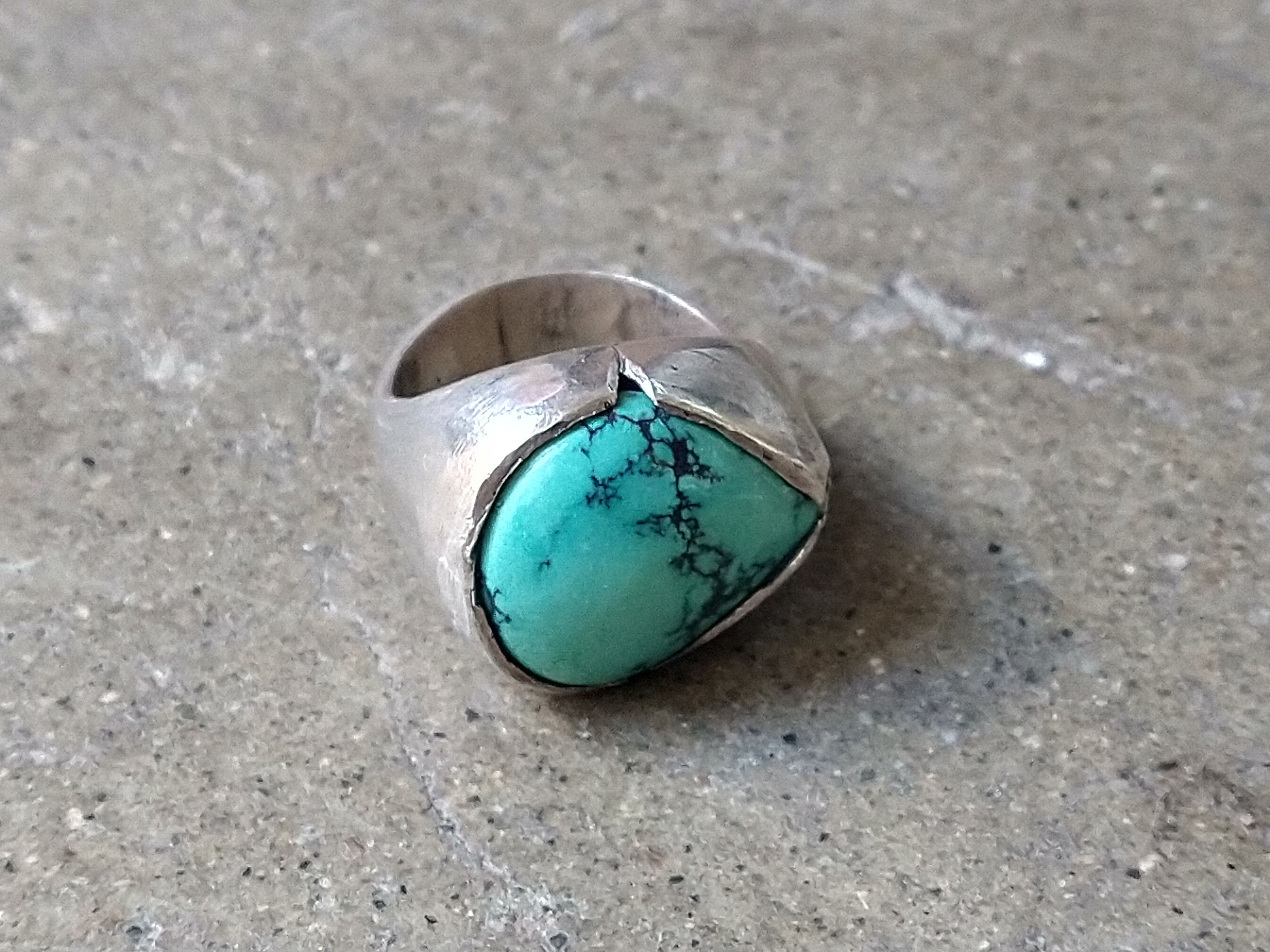 Jewelry Vintage Sterling Silver Ring Size 7.5 Turquoise Modern Size ONE SIZE - 2 Thumbnail