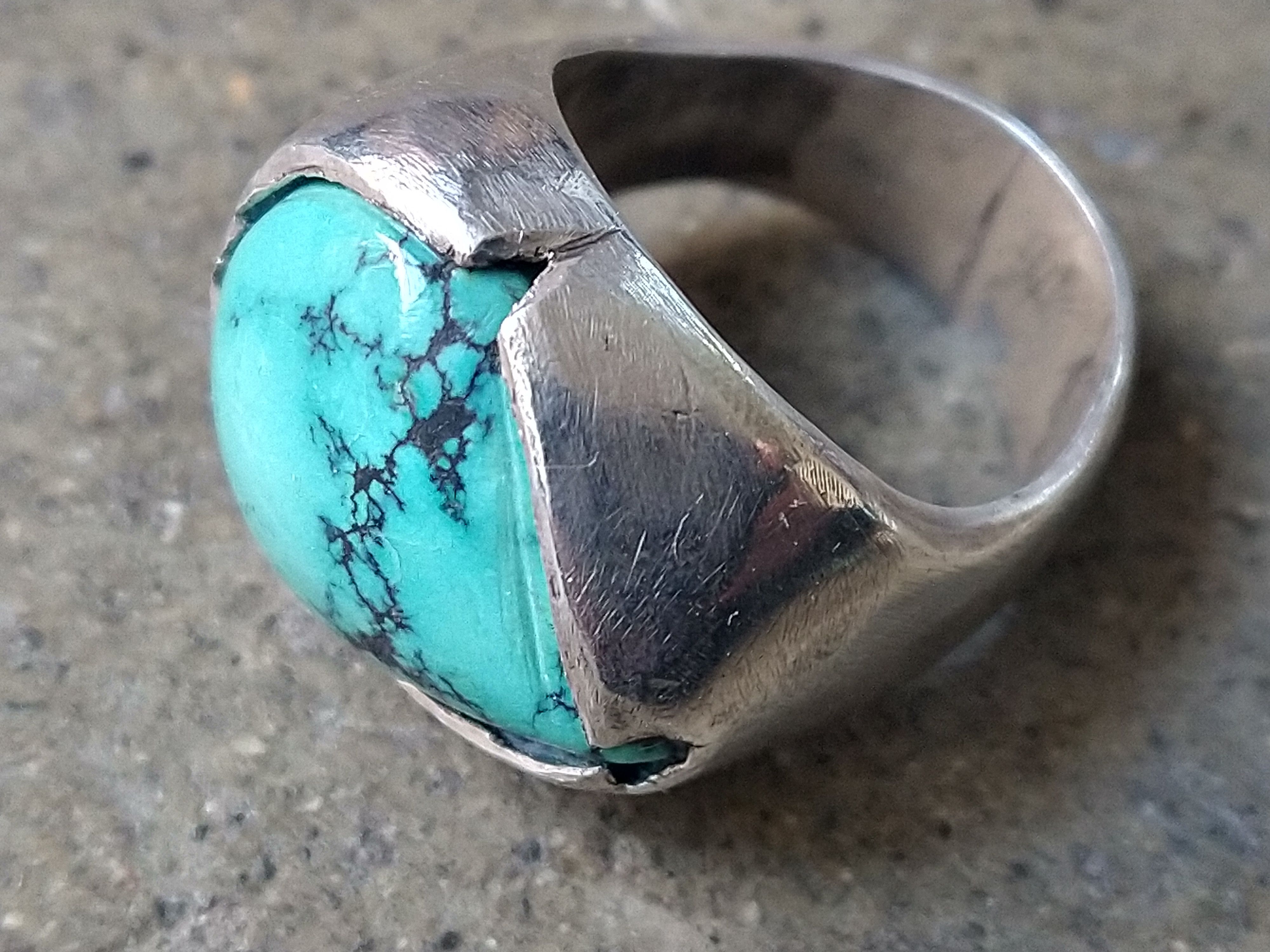 Jewelry Vintage Sterling Silver Ring Size 7.5 Turquoise Modern Size ONE SIZE - 6 Thumbnail