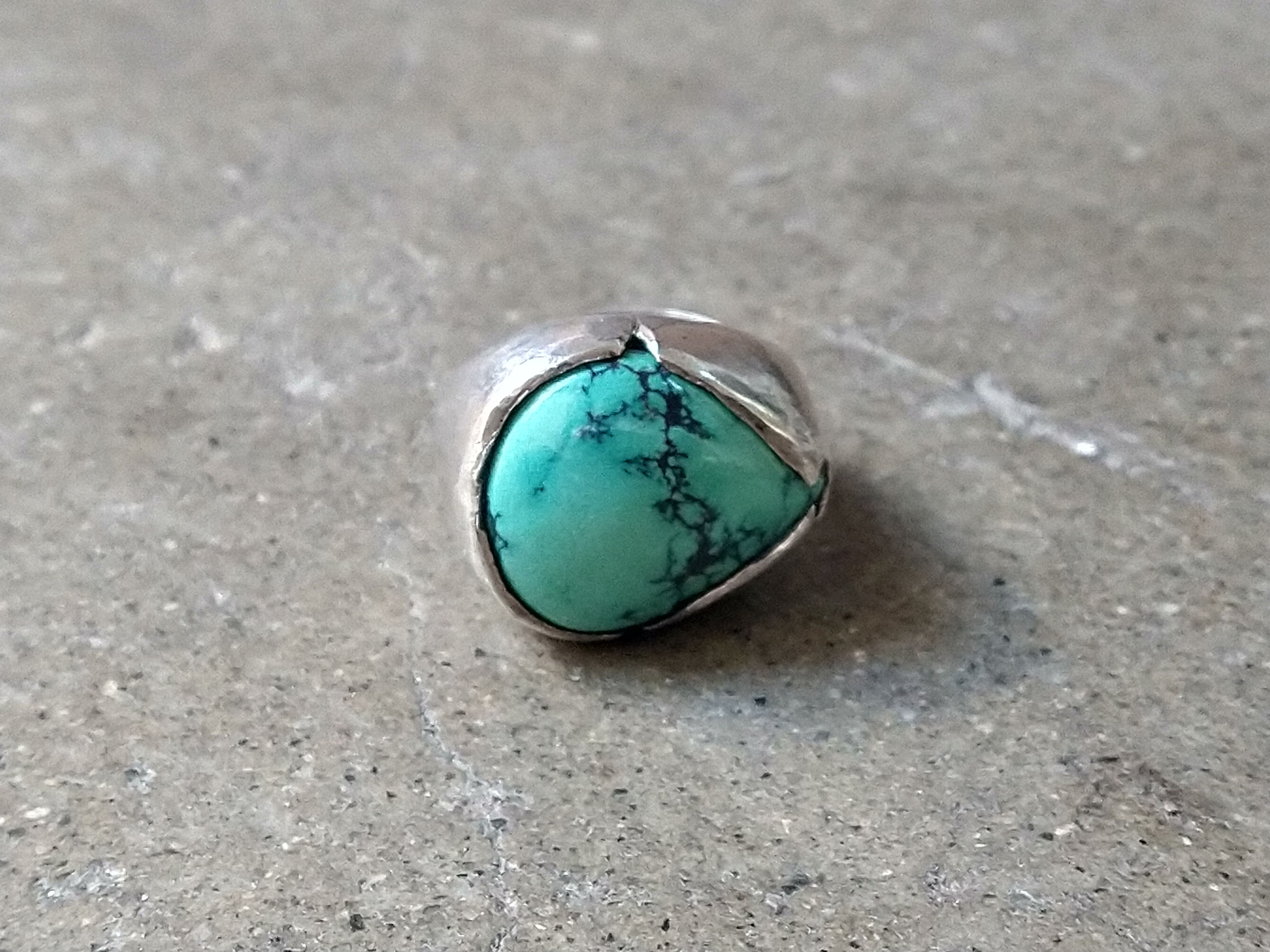 Jewelry Vintage Sterling Silver Ring Size 7.5 Turquoise Modern Size ONE SIZE - 3 Thumbnail