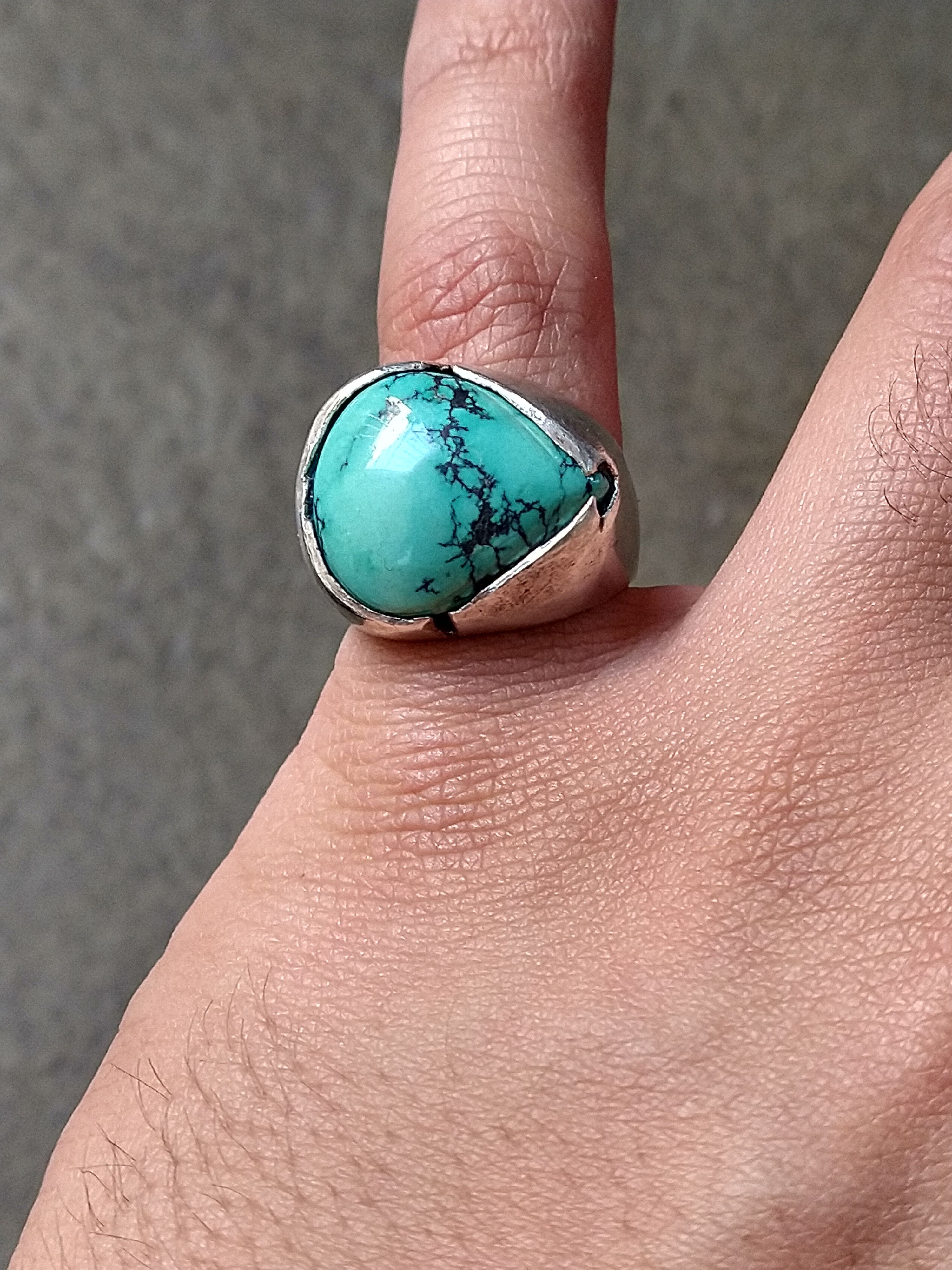 Jewelry Vintage Sterling Silver Ring Size 7.5 Turquoise Modern Size ONE SIZE - 12 Thumbnail