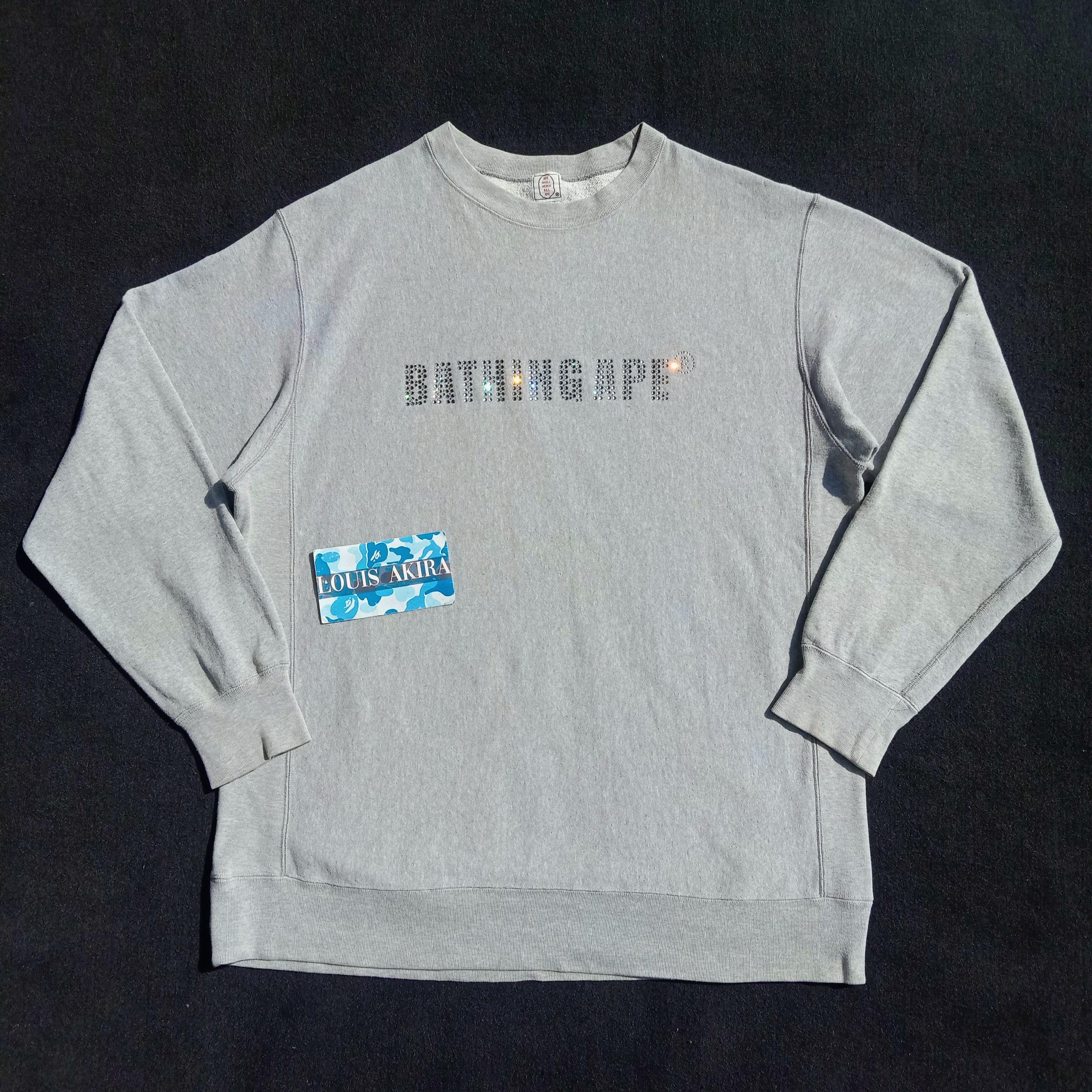 Image of Bape X Swarovski Crewneck (2003) in Grey, Men's (Size XL)